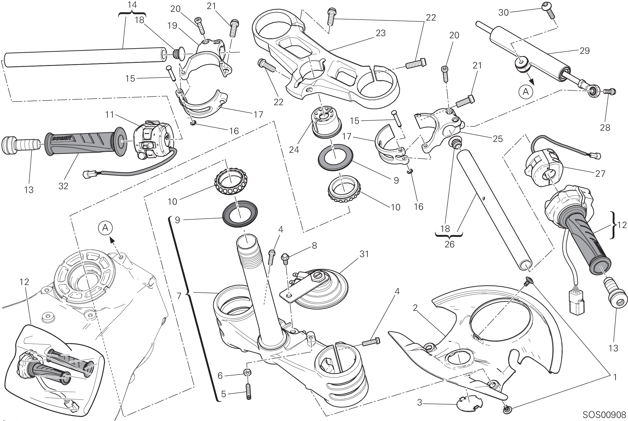 021 GUIDON POUR SUPERBIKE 1199 PANIGALE ABS 2012