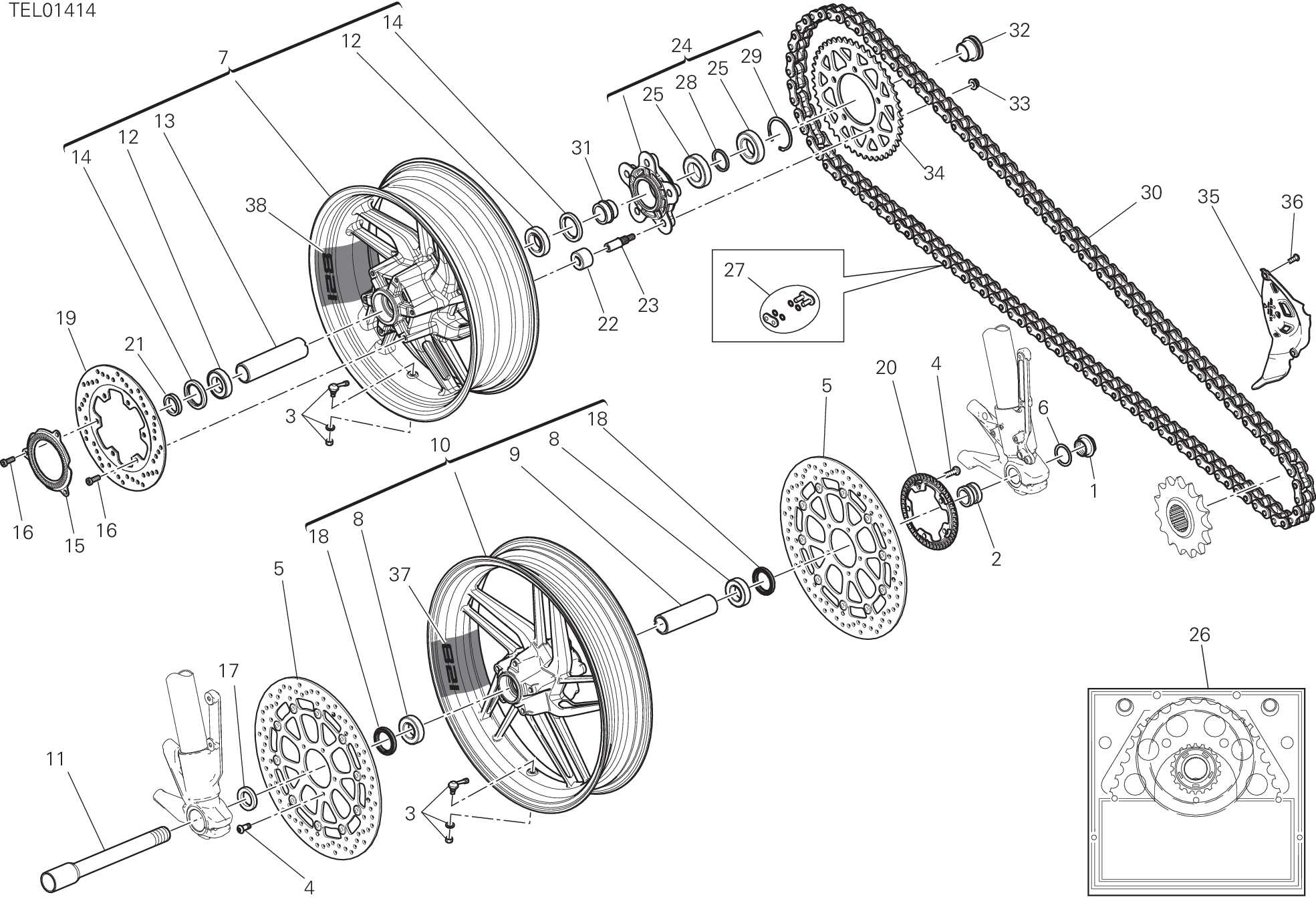 026 RUOTA ANTERIORE E POSTERIORE POUR MONSTER 821 STEALTH 2020
