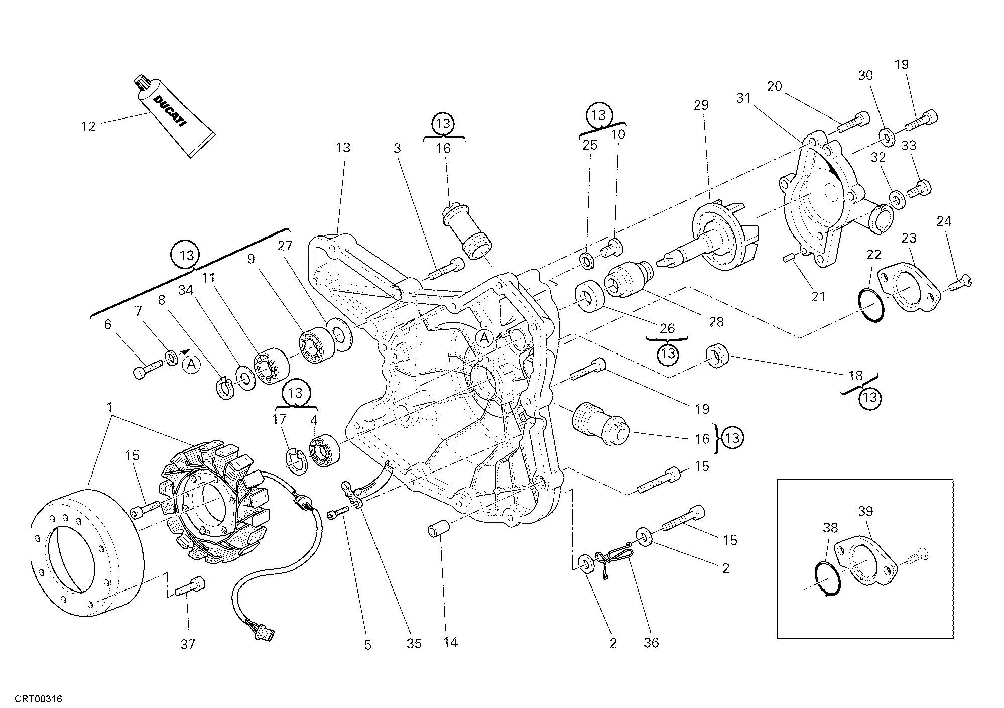 011 COUVERCLE GENERATEUR POMPE EAU POUR SUPERBIKE 1098 2007