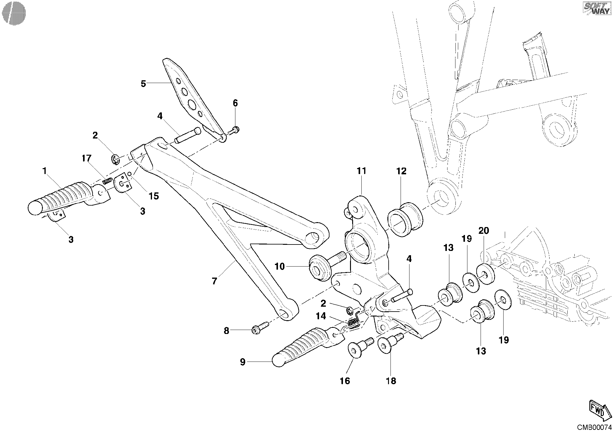 031 REPOSE PIEDS DROIT POUR MULTISTRADA 1000 2004