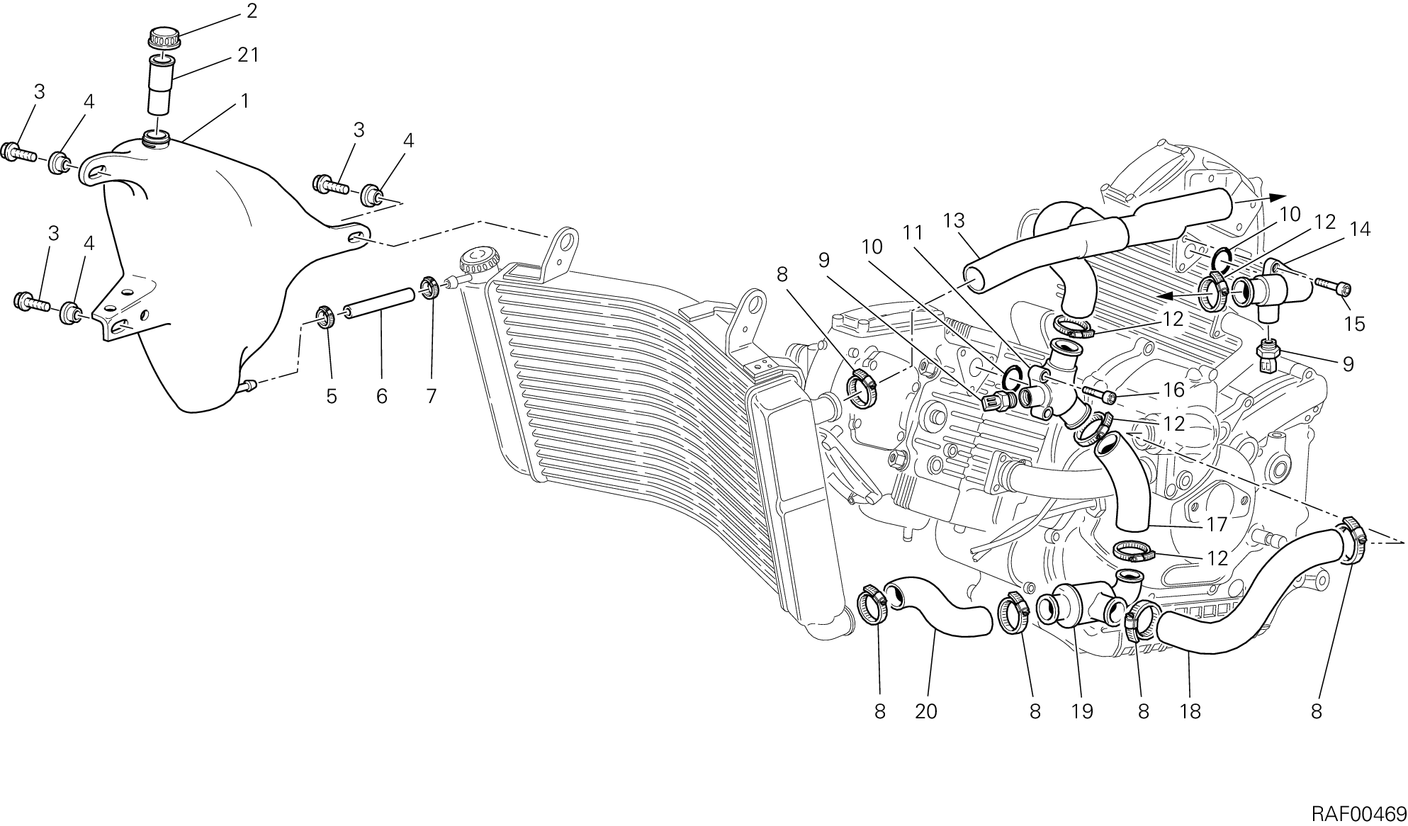 030 CIRCUIT DE REFROIDISSEMENT POUR SPORT TOURING ST2 1999