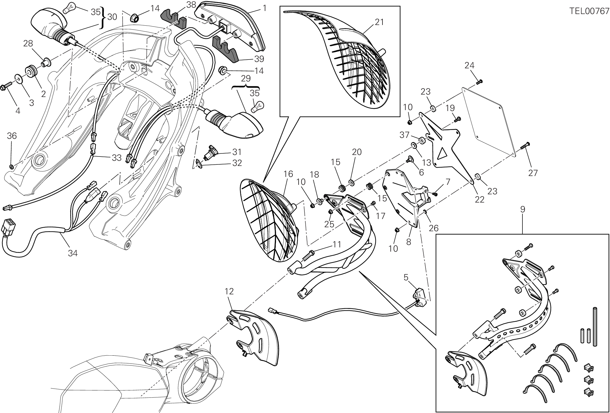 27A SUPPORT PLAQUE IMMATRICUL FEU ARRIERE POUR DIAVEL STRADA 2014
