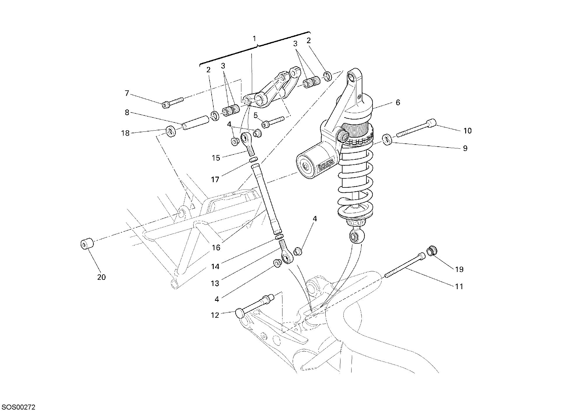 032 AMORTISSEUR ARRIERE POUR MONSTER S4RS 2006