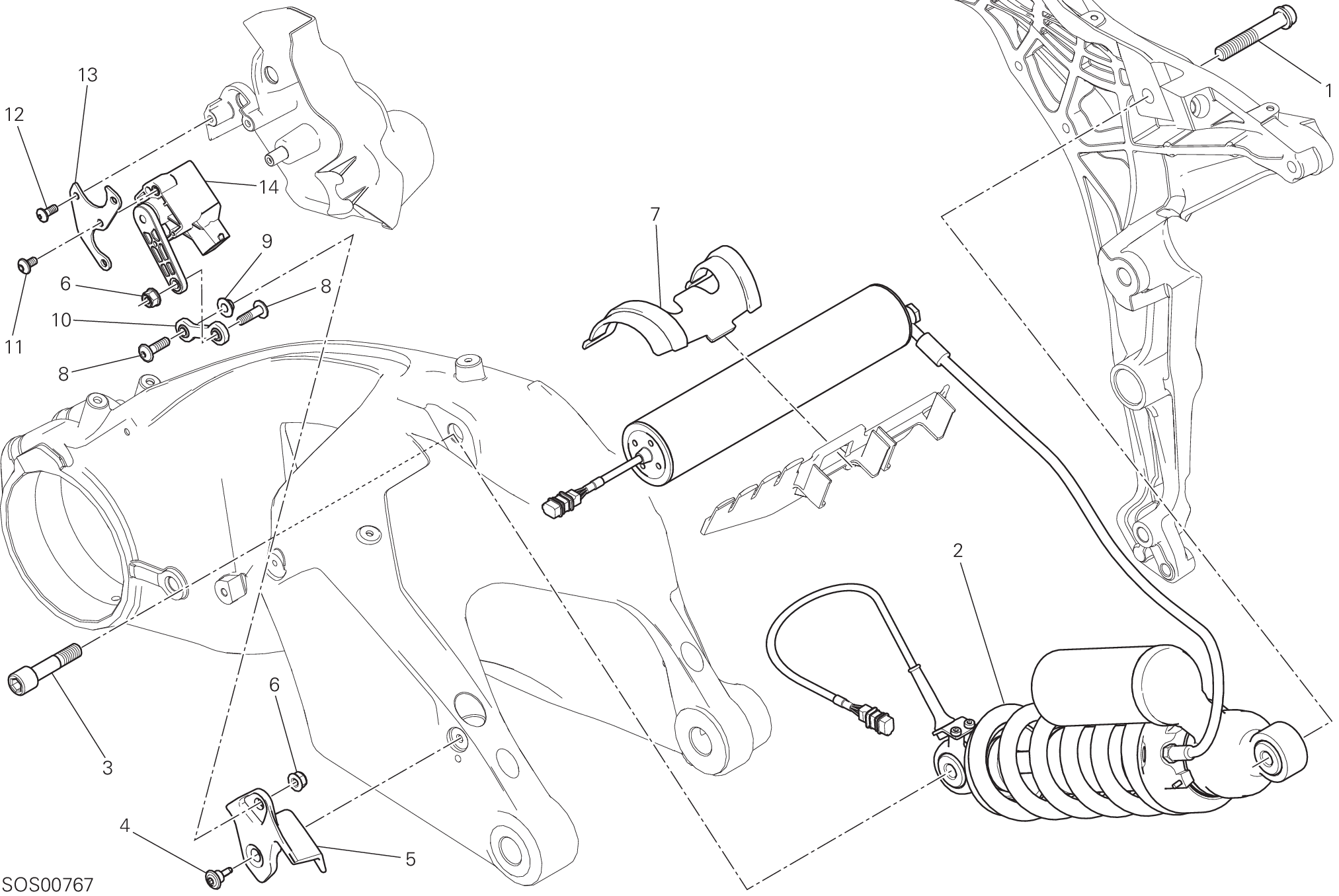 028 AMORTISSEUR ARRIERE POUR MULTISTRADA 1200 S TOURING 2016