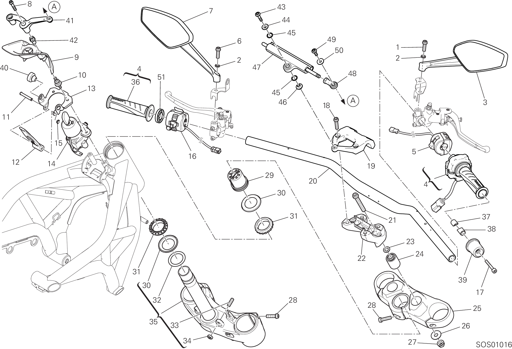 021 GUIDON ET COMMANDES POUR MONSTER 1200 R 2019