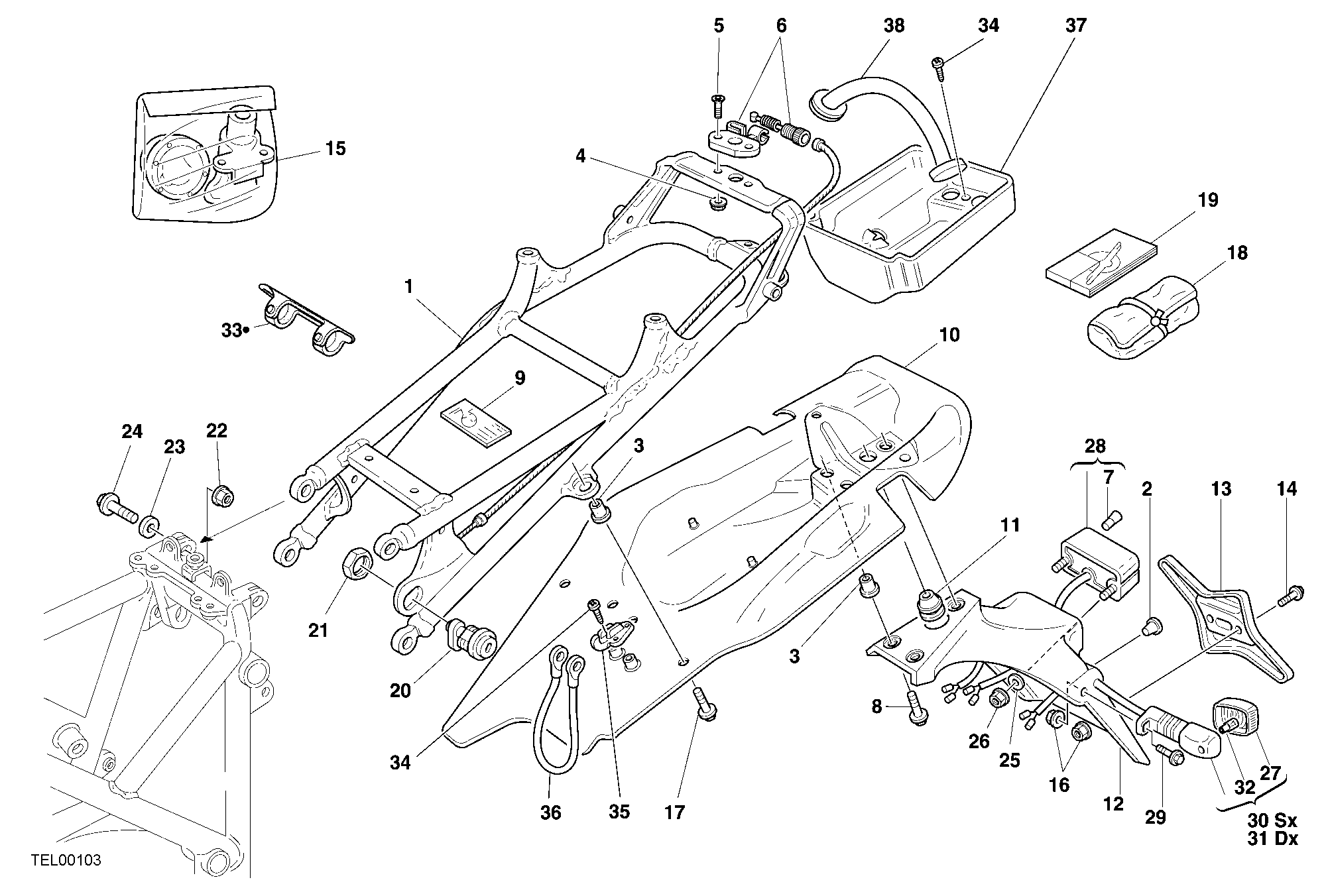 029 CADRE ARRIERE POUR SUPERBIKE 748 R SINGLE SEAT 2001