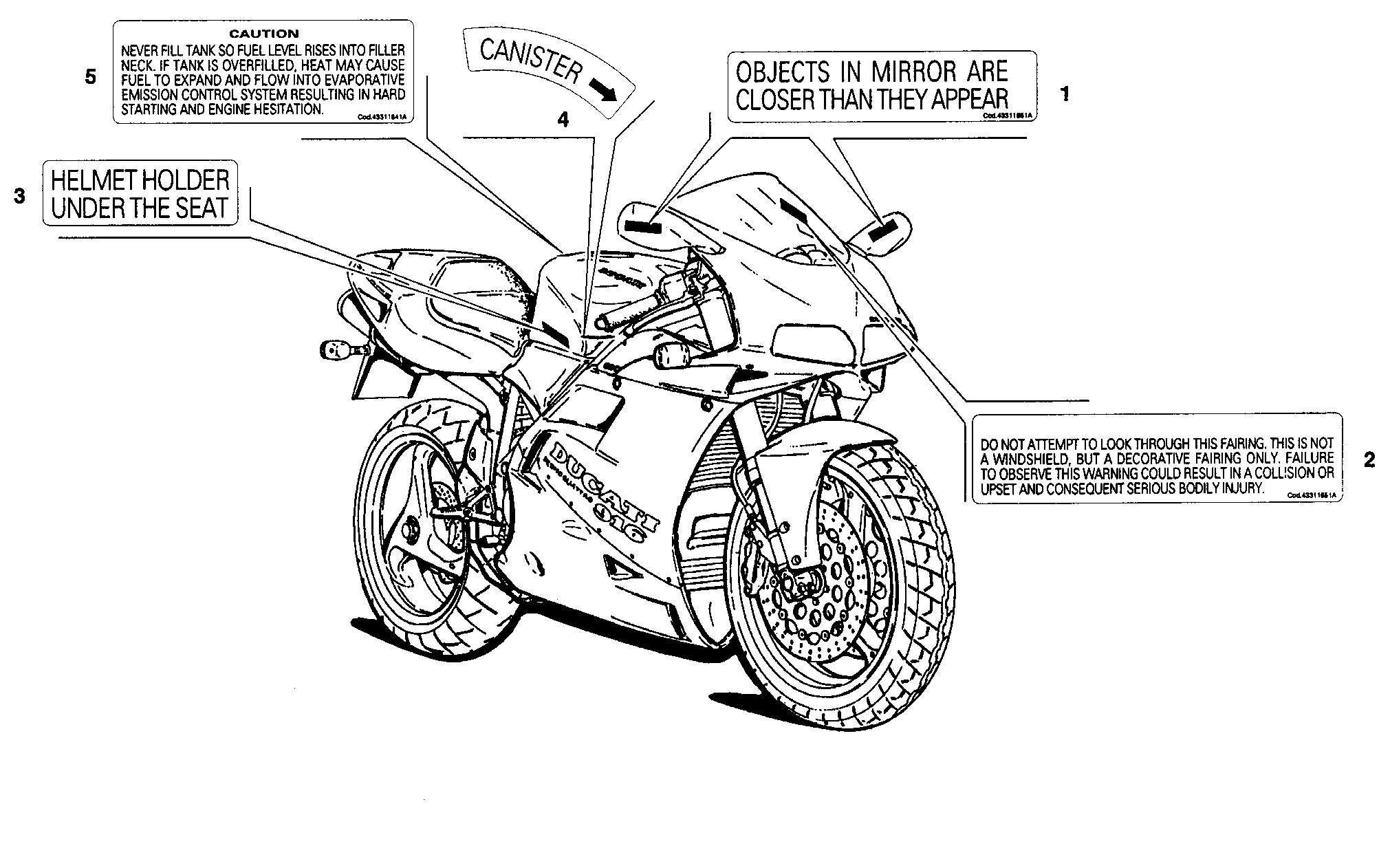 039 ETIQUETTES AVERTISSEMENT USA POUR SUPERBIKE 748 1995