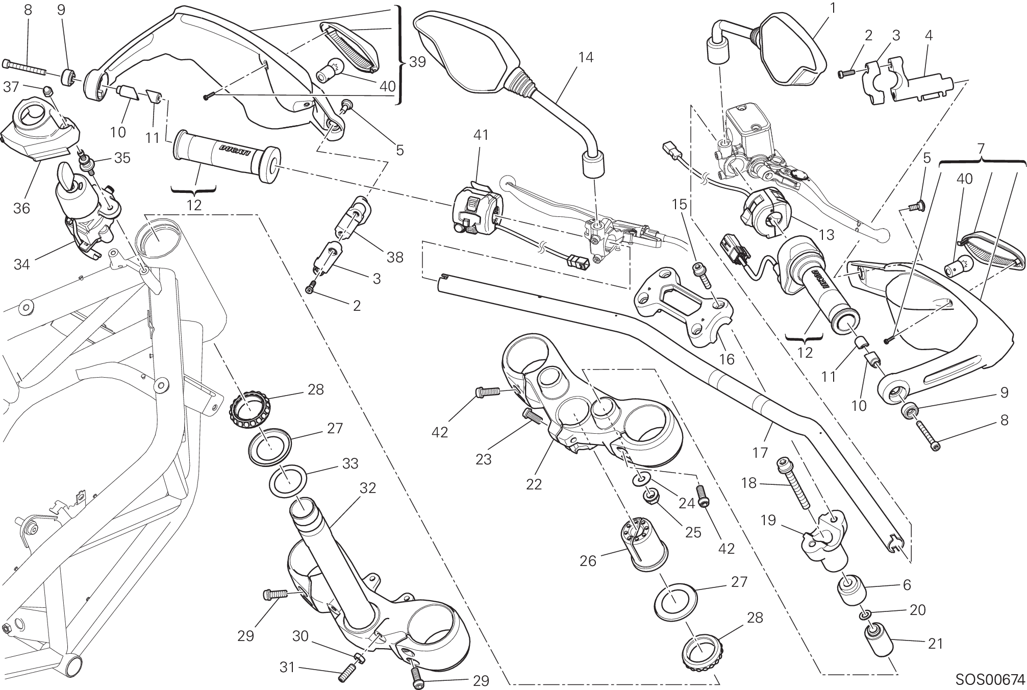 021 GUIDON ET COMMANDES POUR HYPERMOTARD HYPERSTRADA 2013