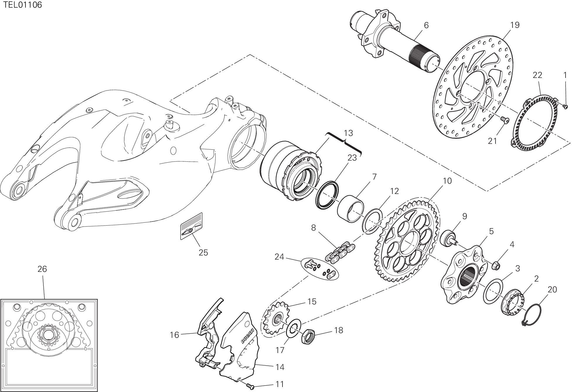 26A MOYEU ROUE ARRIERE POUR MULTISTRADA 1260 S ABS 2020