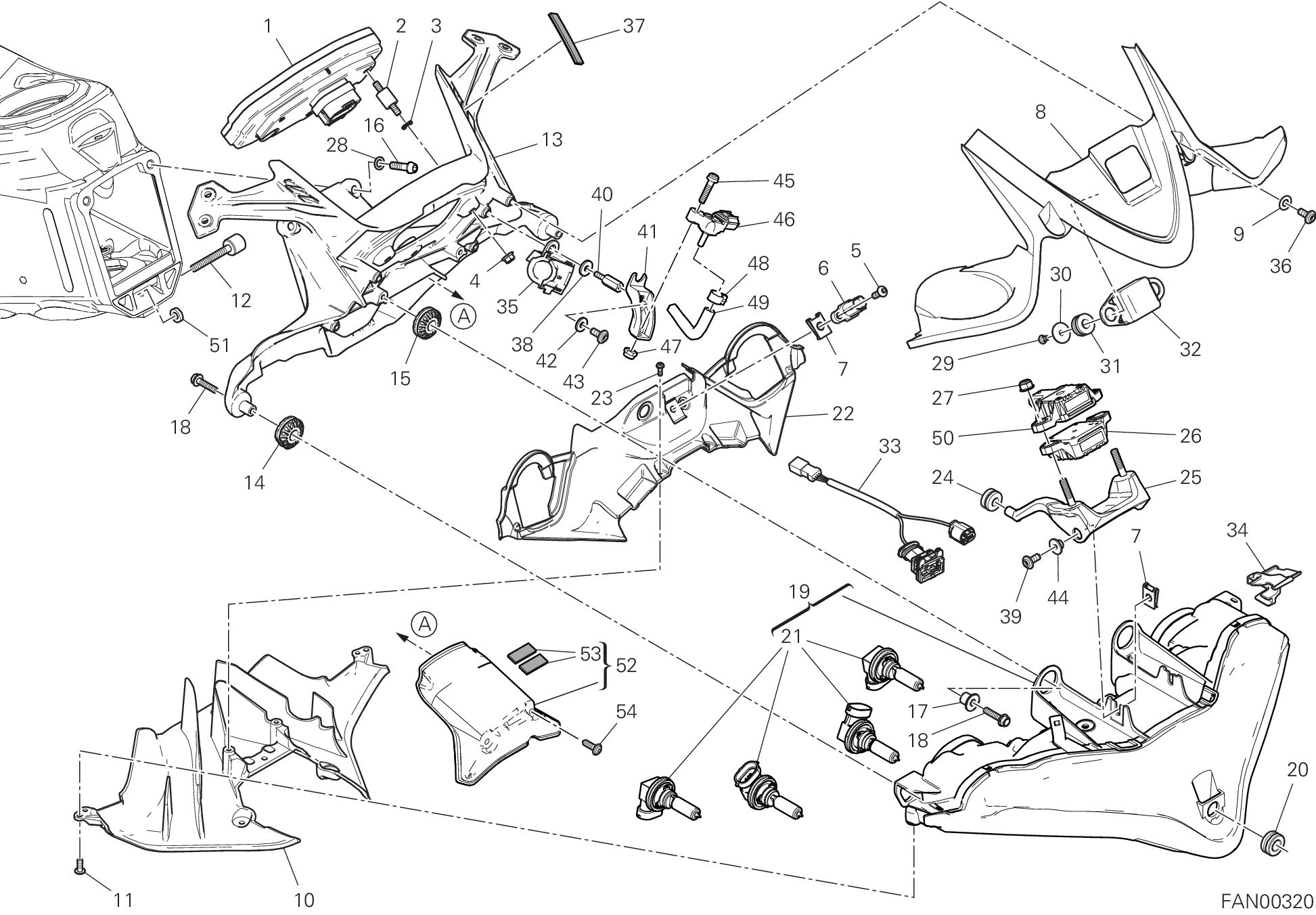 020 FANALE ANTERIORE E CRUSCOTTO POUR SUPERBIKE 1299 SUPERLEGGERA 2017