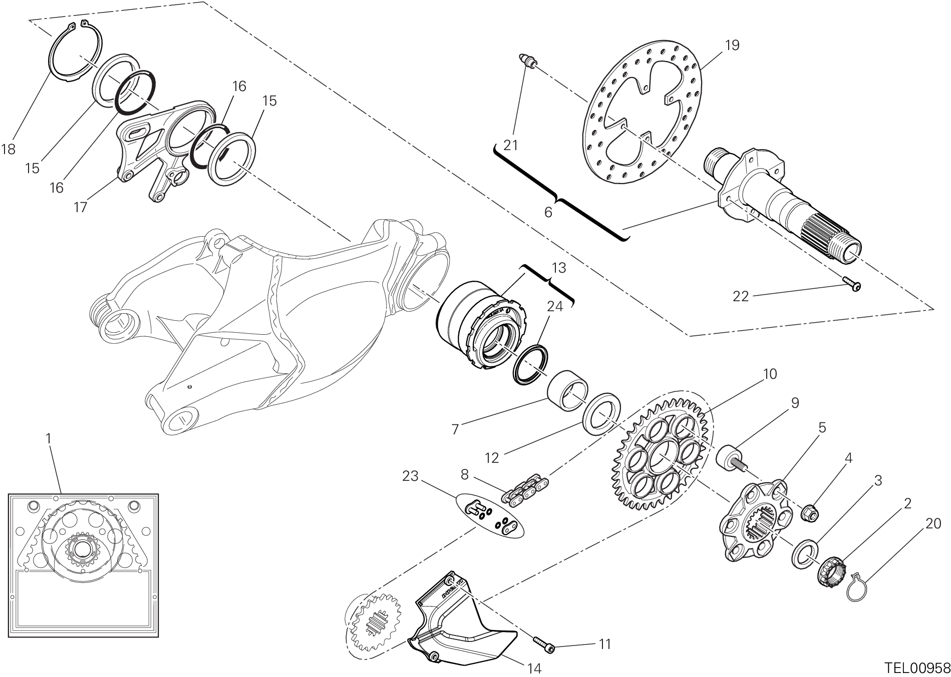 26A PIVOT ROUE ARRIERE POUR SUPERBIKE 1198 R 2010