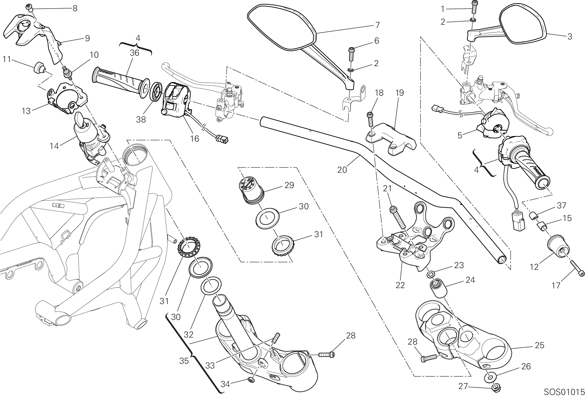 021 GUIDON ET COMMANDES POUR MONSTER 1200 S 2019