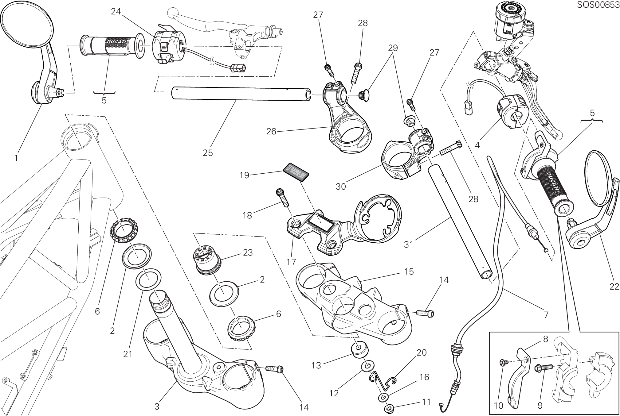 021 GUIDON ET COMMANDES POUR SCRAMBLER CAFE RACER 2017