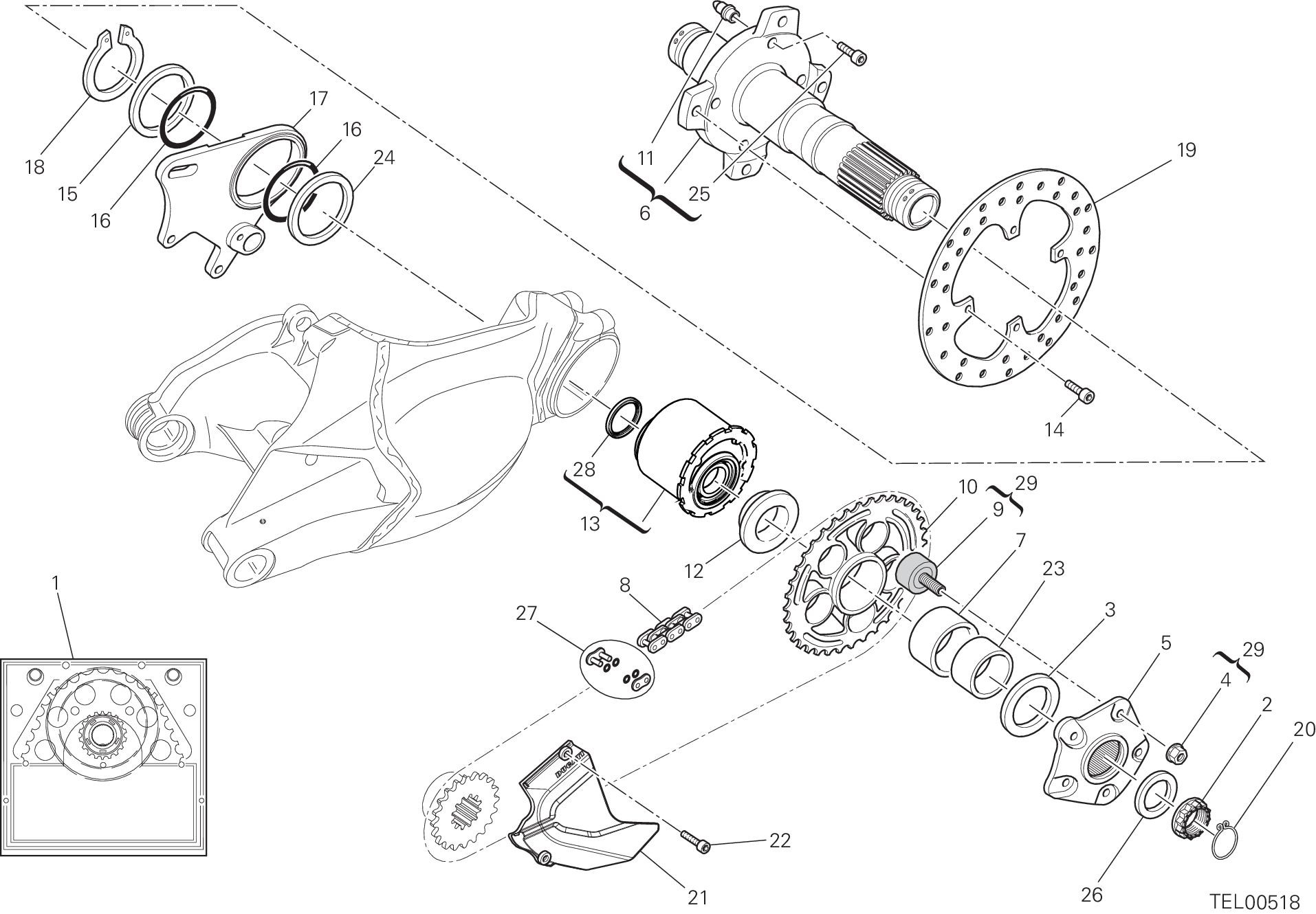 26A PIVOT ROUE ARRIERE POUR SUPERBIKE 848 2008