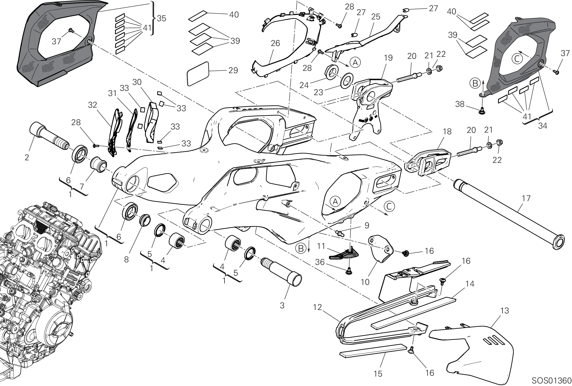 19A BRAS OSCILLANT ARRIERE POUR SUPERBIKE PANIGALE V4 TRICOLORE 2025