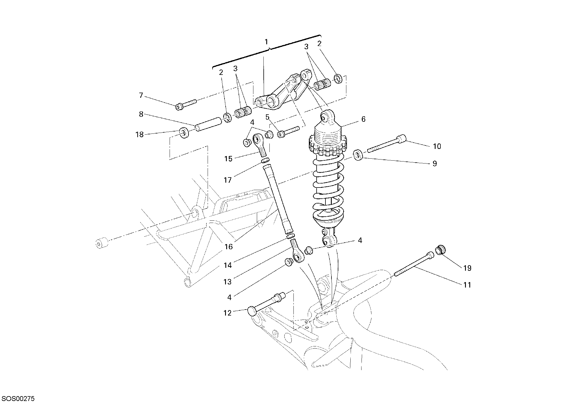032 AMORTISSEUR ARRIERE POUR MONSTER S2R 800 2007