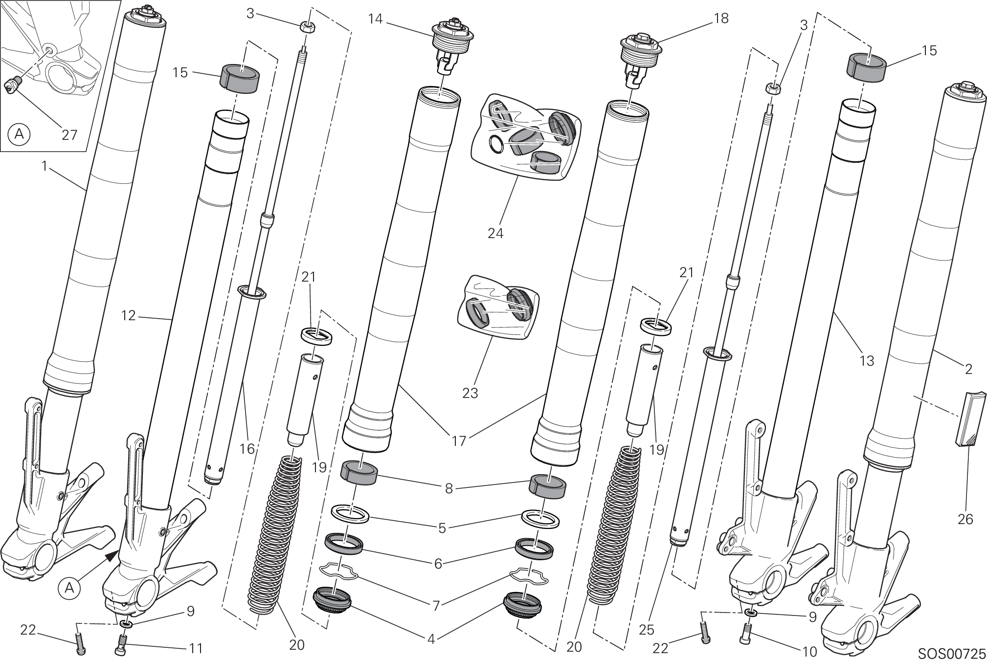 21A FOURCHE AVANT POUR MONSTER 1200 2014