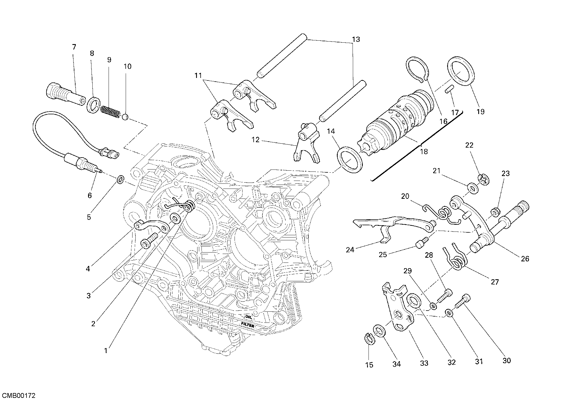 002 TAMBOUR CHANGEMENT VITESSE FOURCHETTE POUR MONSTER S4RS TRICOLORE 2008