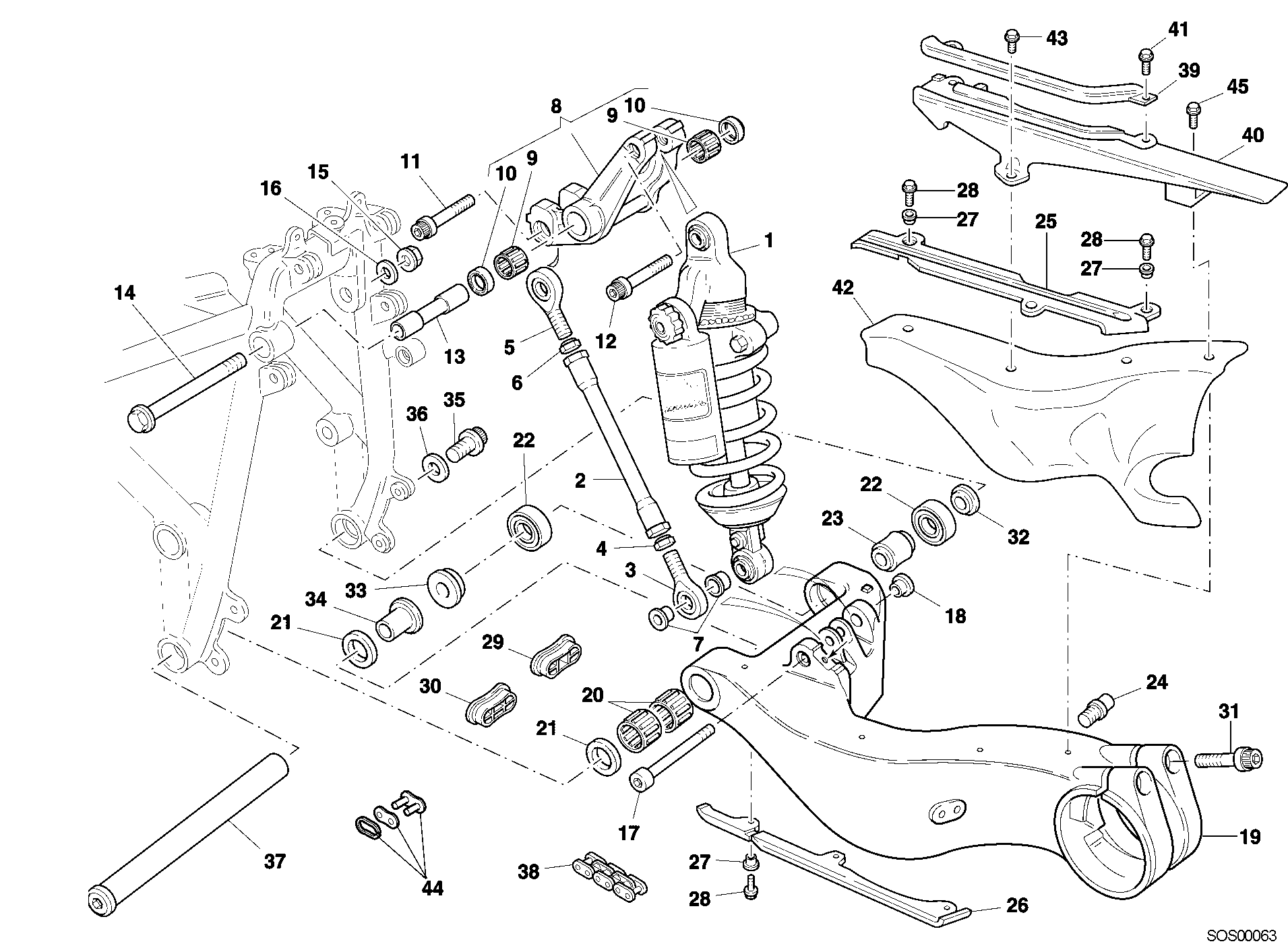 030 AMORTISSEUR ARRIERE POUR SUPERBIKE 996 RS 2001