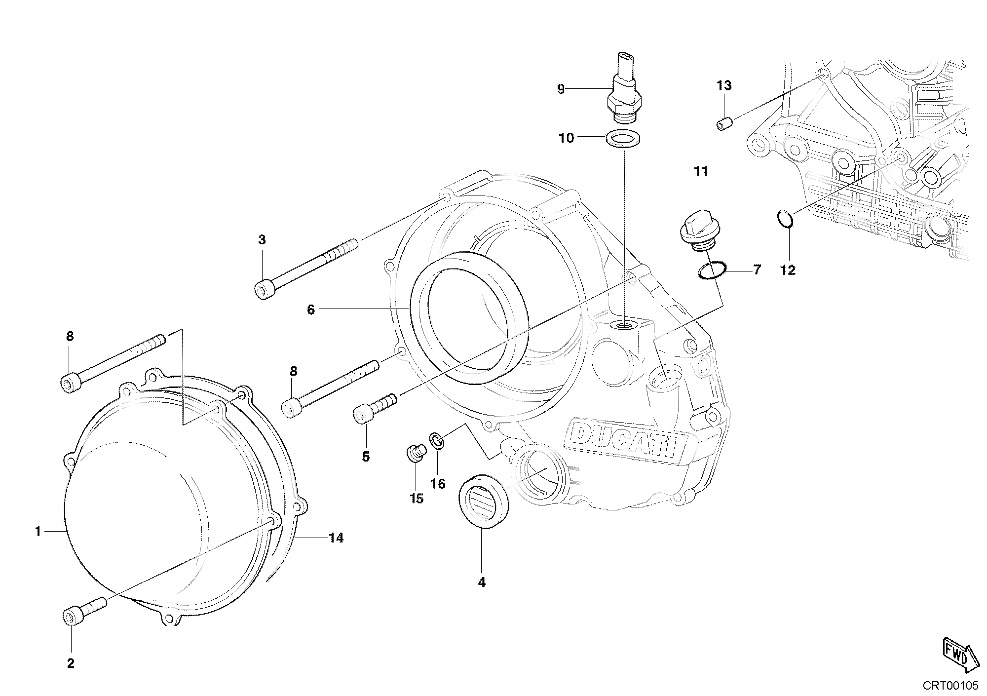 005 COUVERCLE EMBRAYAGE EXTERIEUR POUR SUPERBIKE 749 S 2003