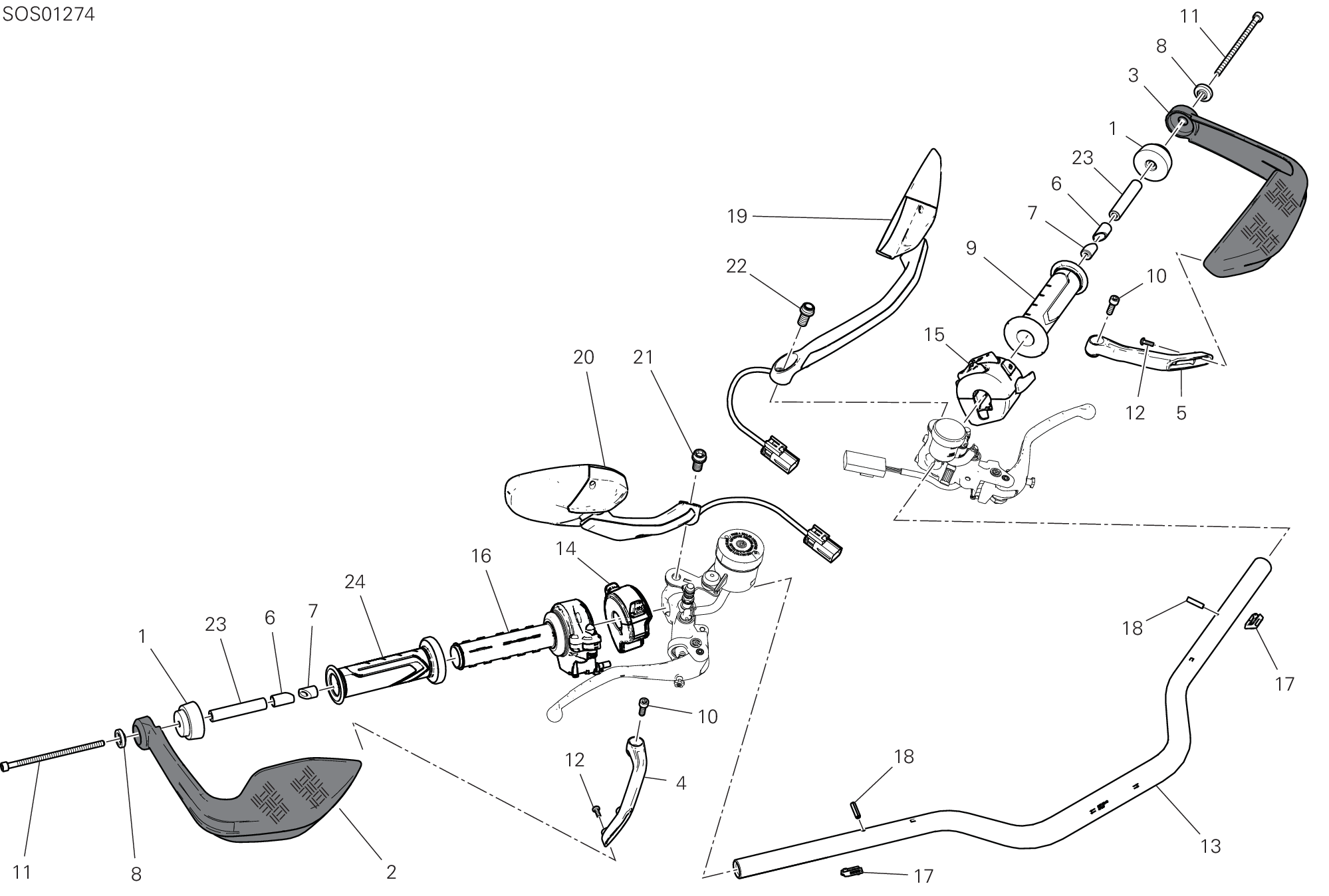 22A GUIDON ET COMMANDES POUR MULTISTRADA V4 RS 2024