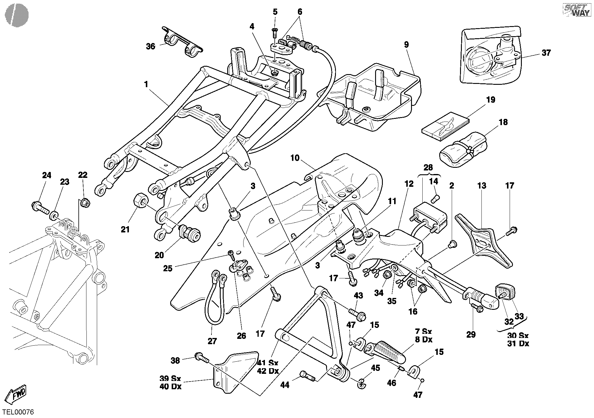 029 CADRE ARRIERE POUR SUPERBIKE 748 E 2001