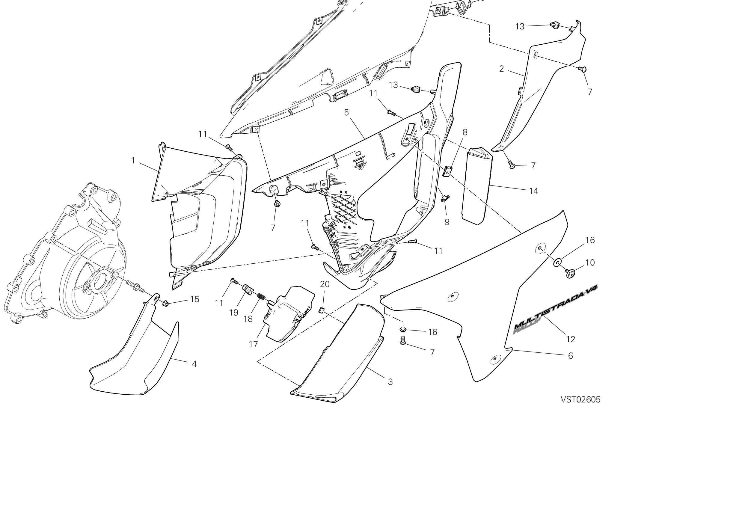 37F PANNEAU LATERAL GAUCHE POUR MULTISTRADA V4 RALLY RADAR 2023