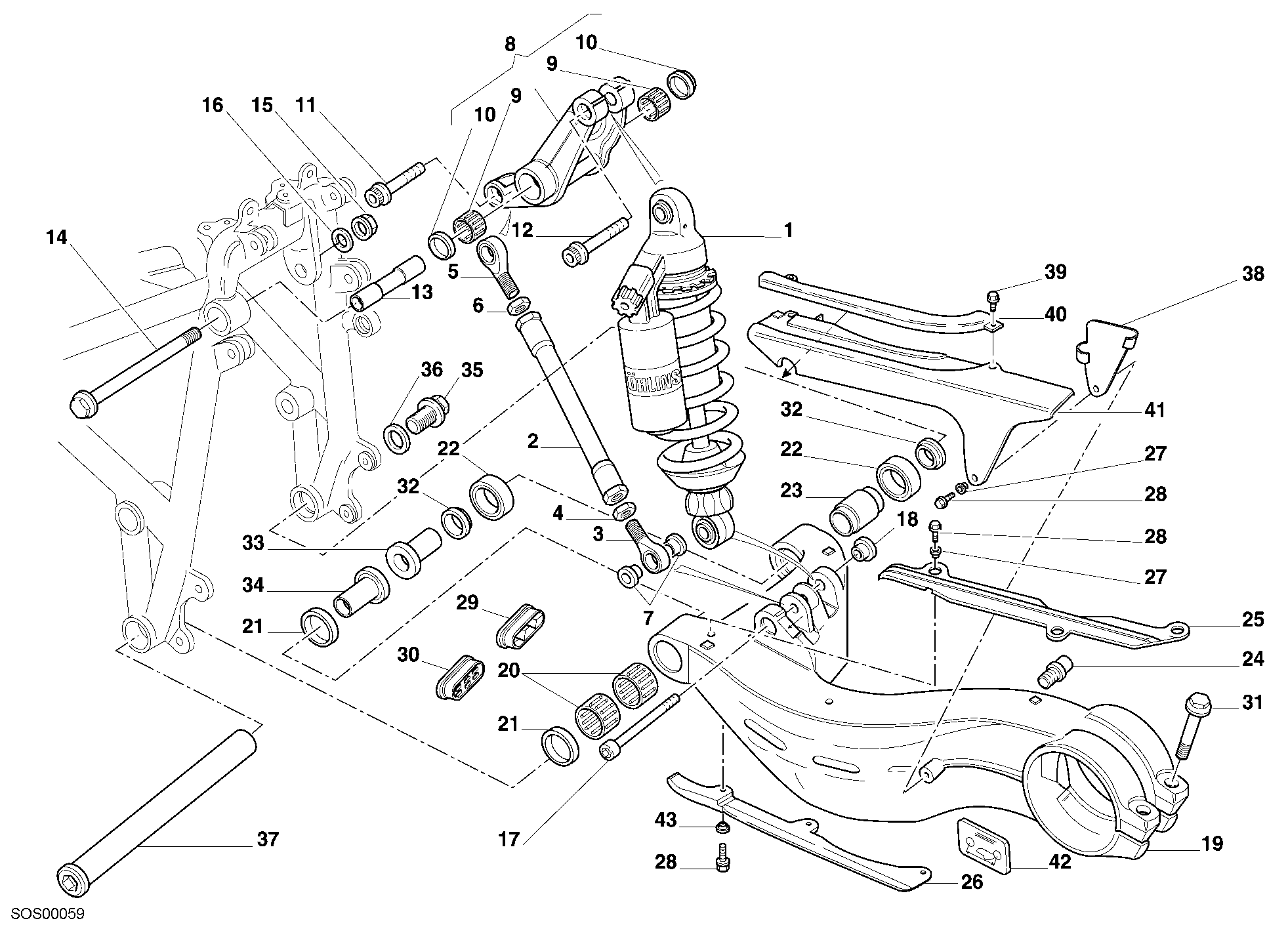 030 AMORTISSEUR ARRIERE POUR SUPERBIKE 748 R SINGLE SEAT 2001