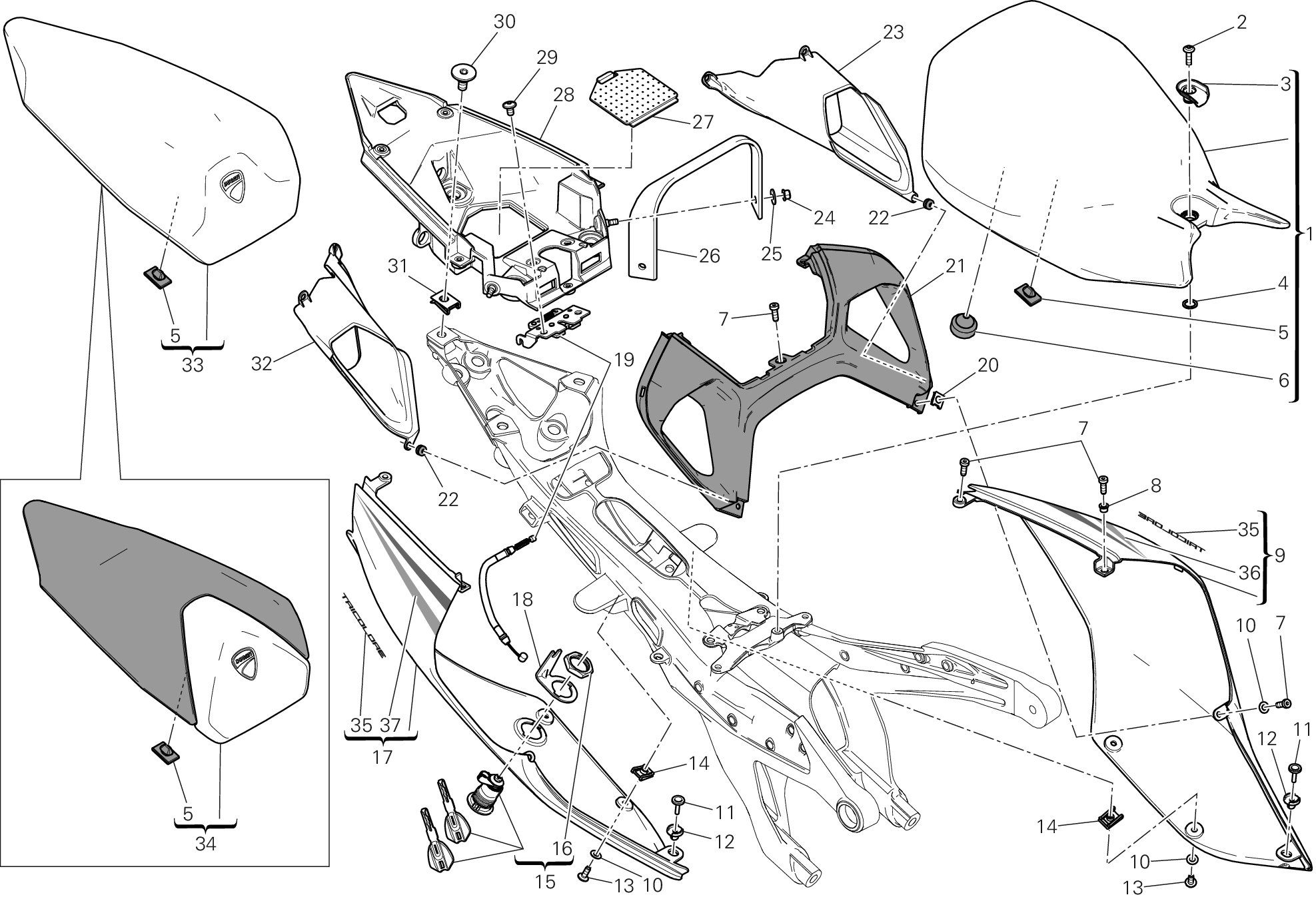 033 SELLE POUR SUPERBIKE 1199 PANIGALE S TRICOLORE 2013