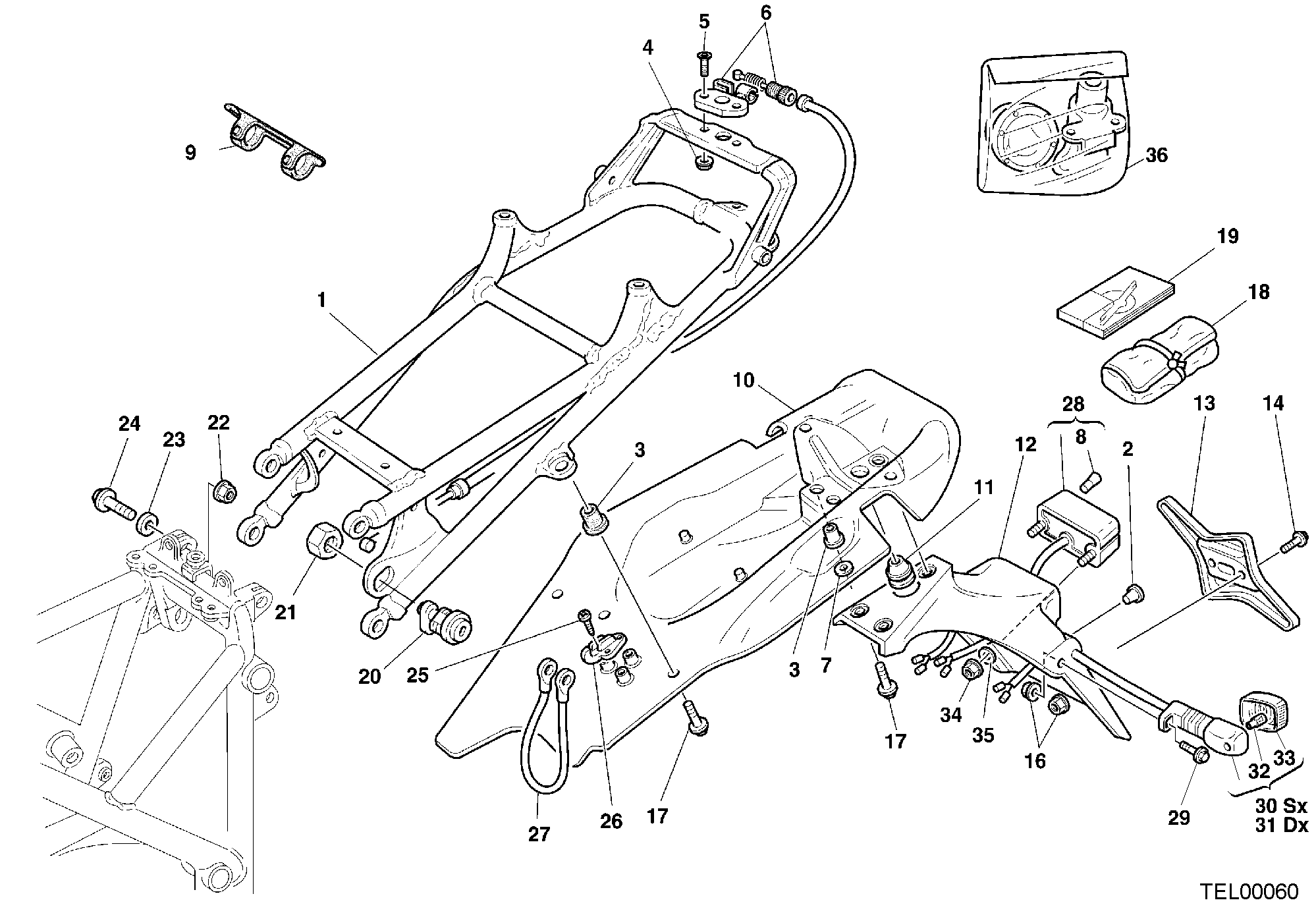 029 CADRE ARRIERE POUR SUPERBIKE 996 SPS III 2000