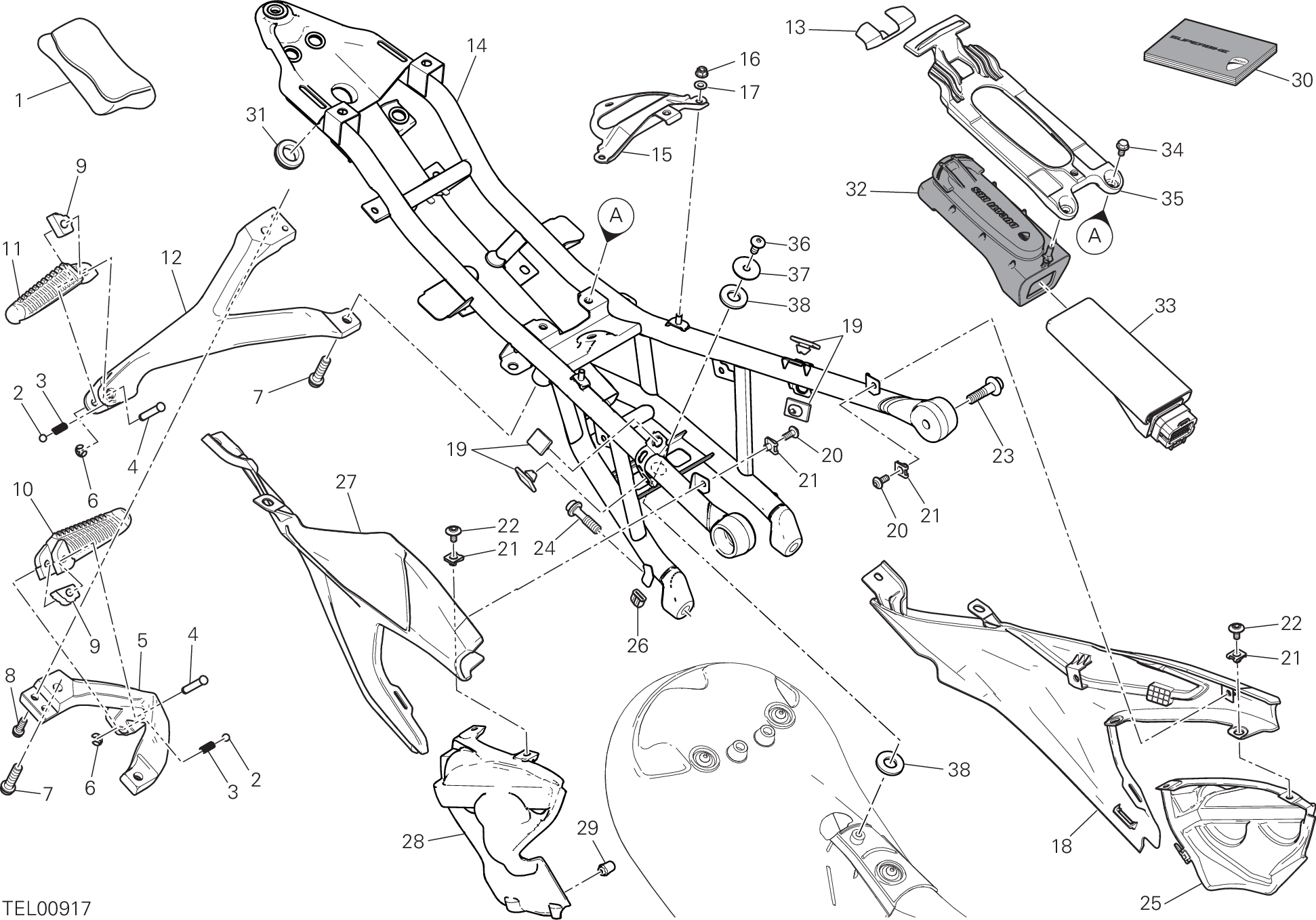 027 BRIDE ARRIERE POUR SUPERBIKE 959 PANIGALE ABS 2017