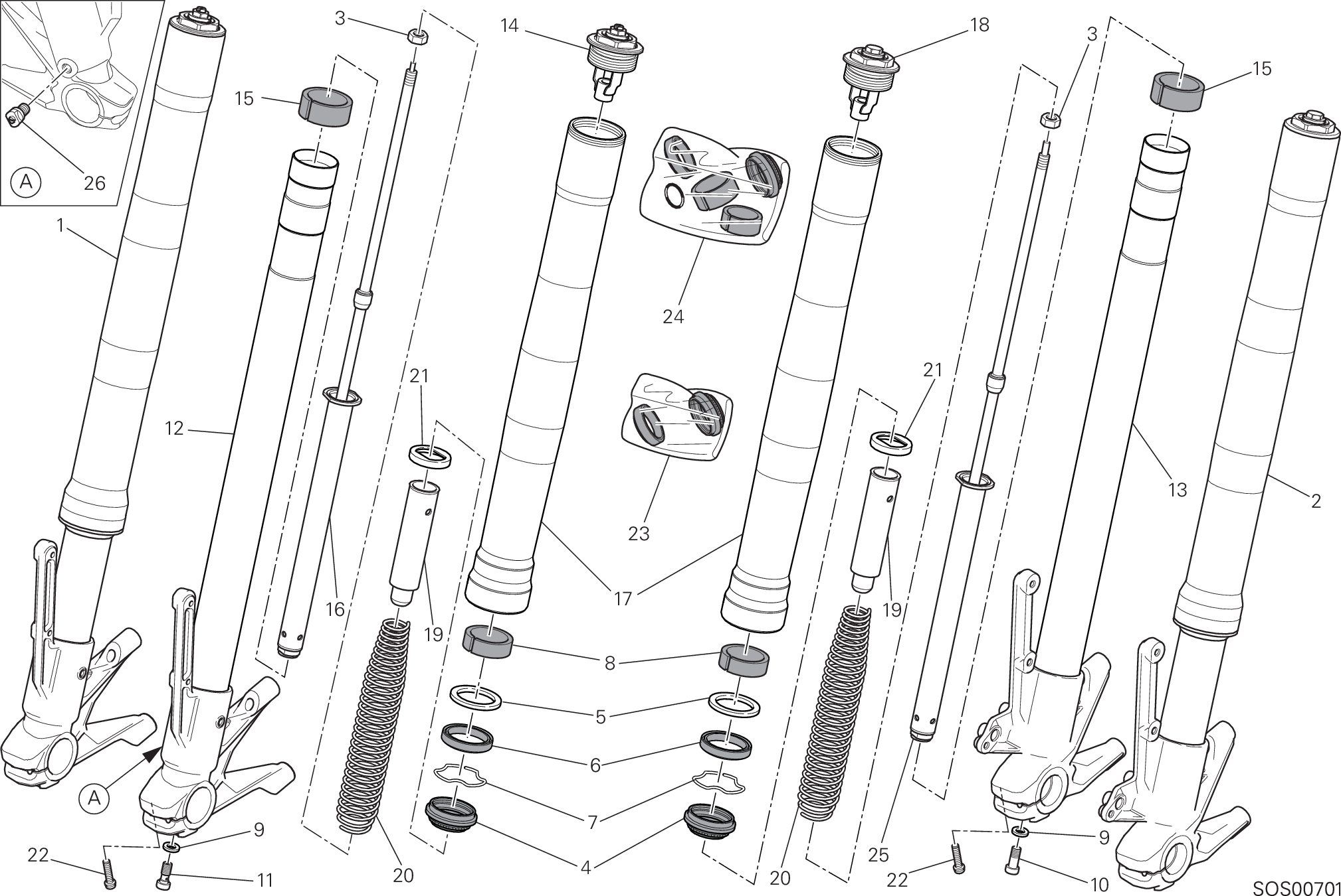21A FOURCHE AVANT POUR MONSTER 821 STRIPES 2015