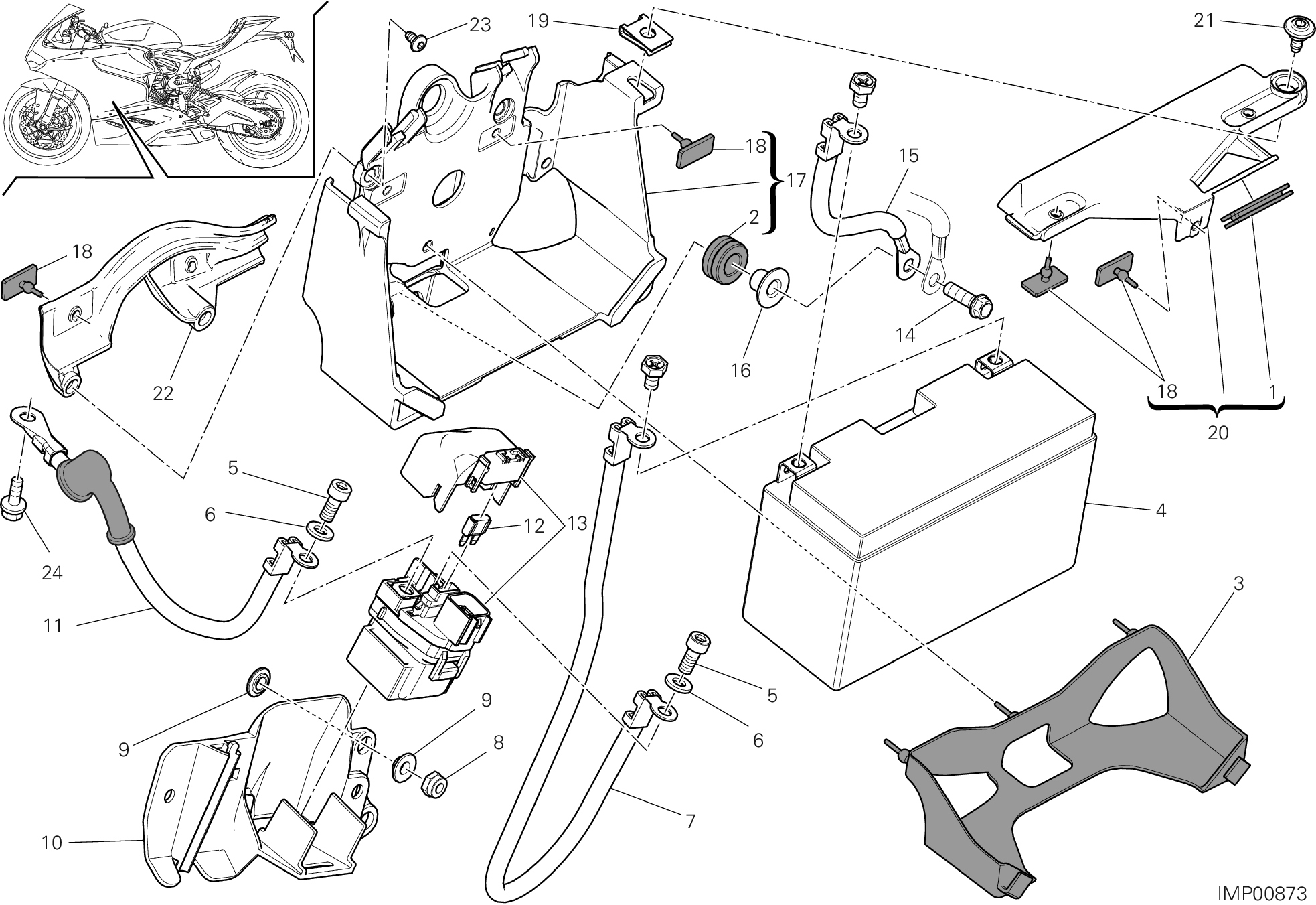 18A SUPPORT BATTERIE POUR SUPERBIKE 959 PANIGALE ABS 2019