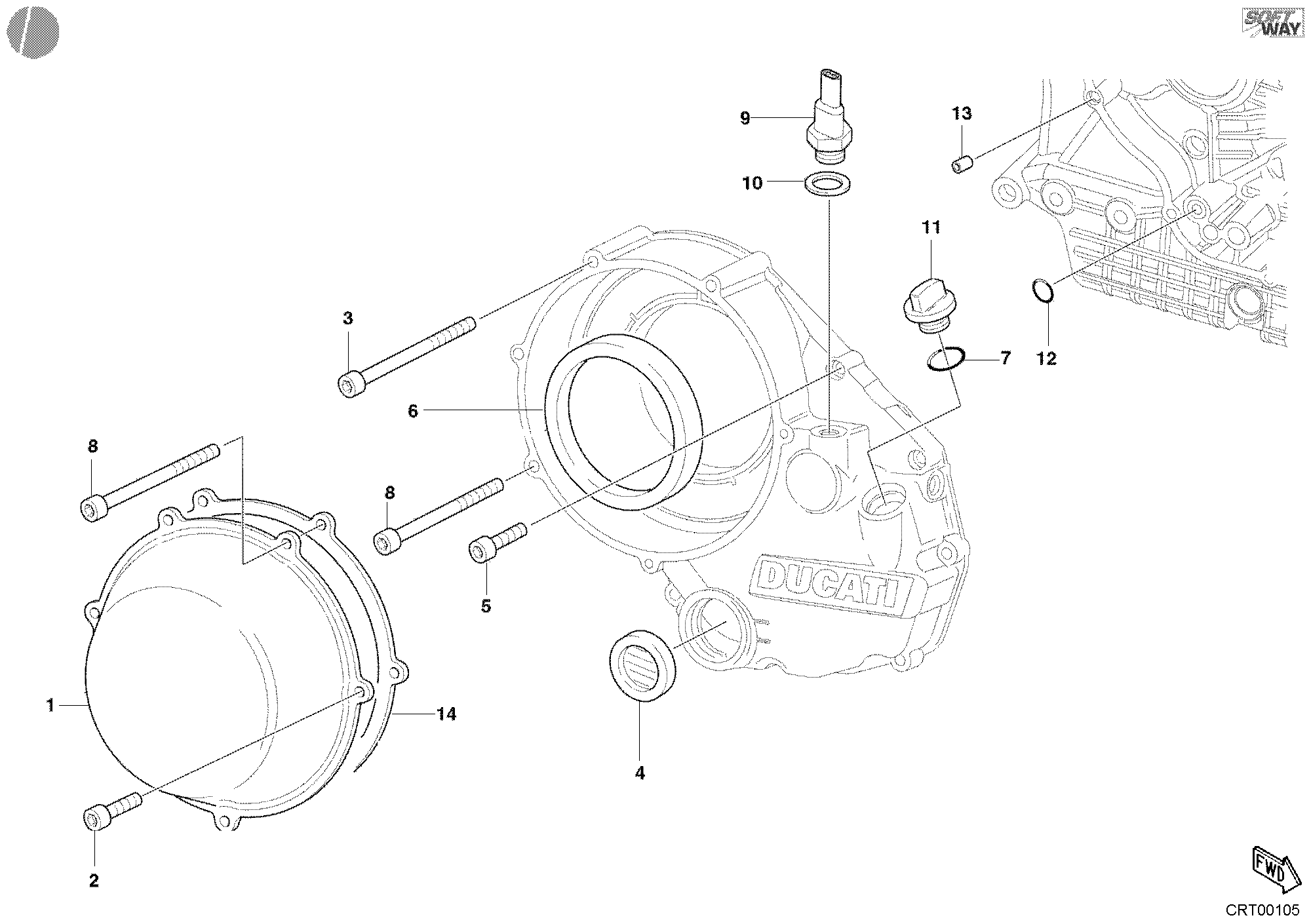 005 COUVERCLE EMBRAYAGE EXTERIEUR POUR SUPERBIKE 998 2002