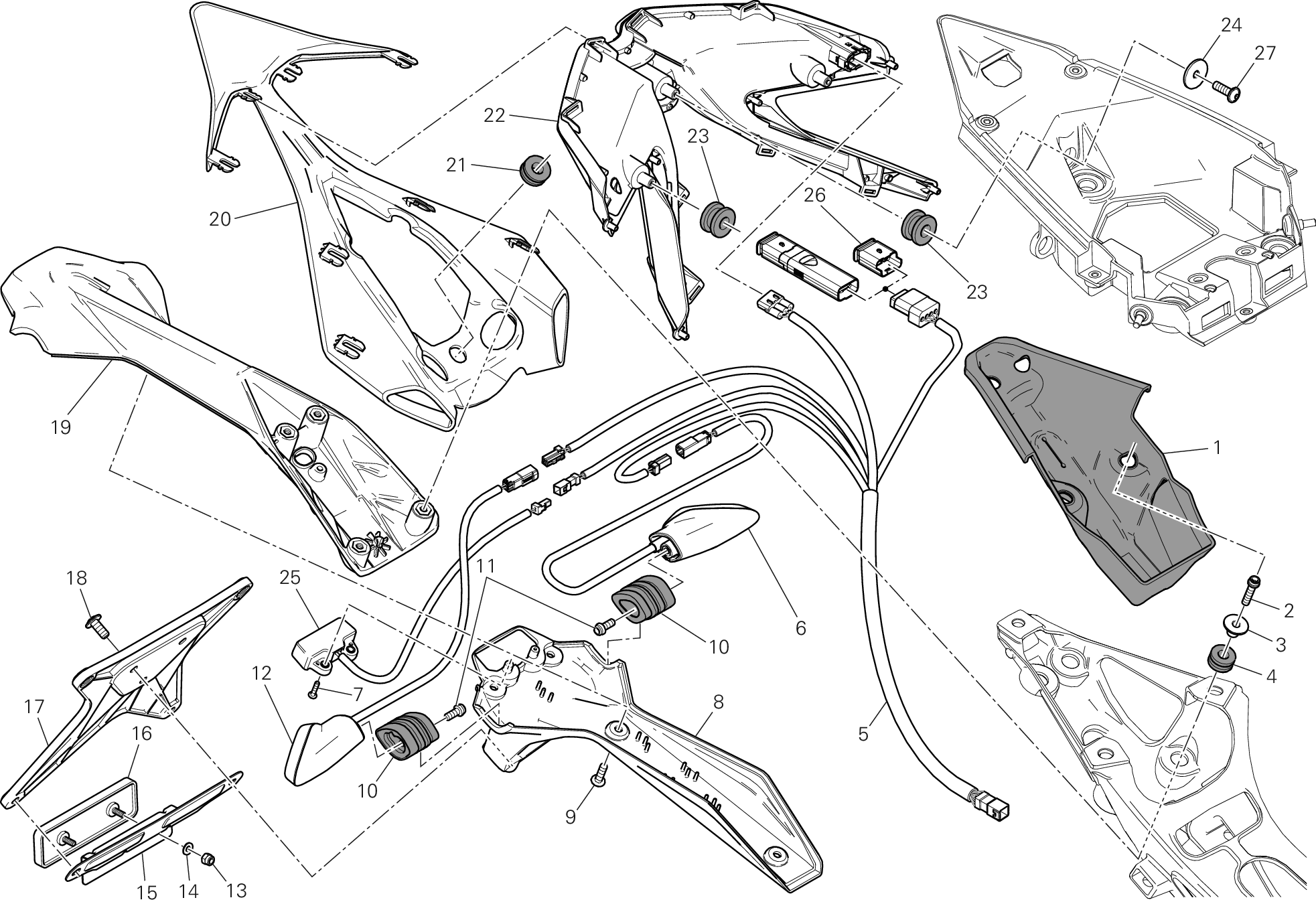 27A SUPPORT PLAQUE IMMATRICUL FEU ARRIERE POUR SUPERBIKE 1199 PANIGALE R 2013
