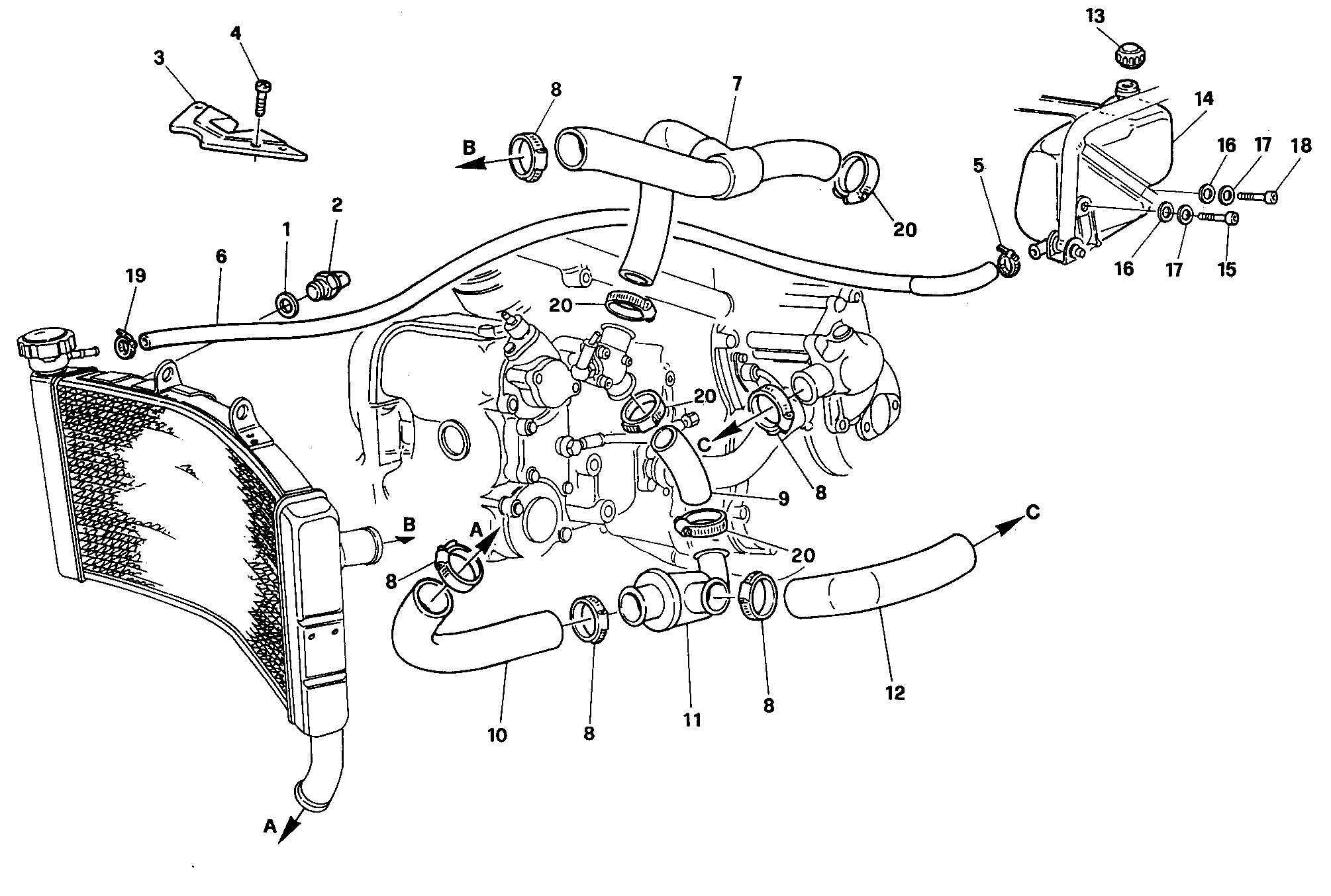033 CIRCUIT DE REFROIDISSEMENT POUR SUPERBIKE 888 1994