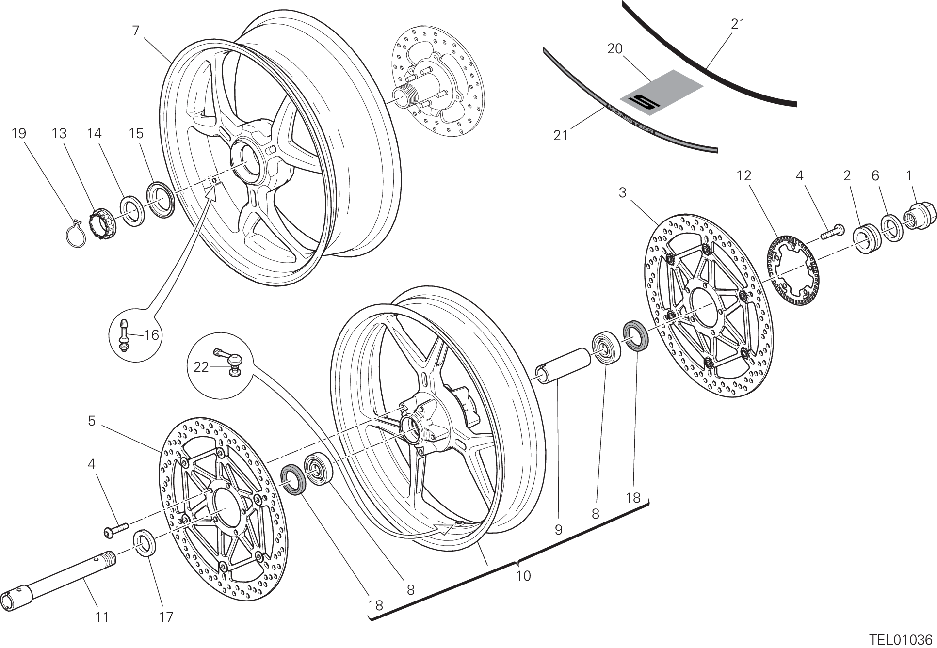 026 RUOTA ANTERIORE E POSTERIORE POUR MONSTER 1200 S 2021