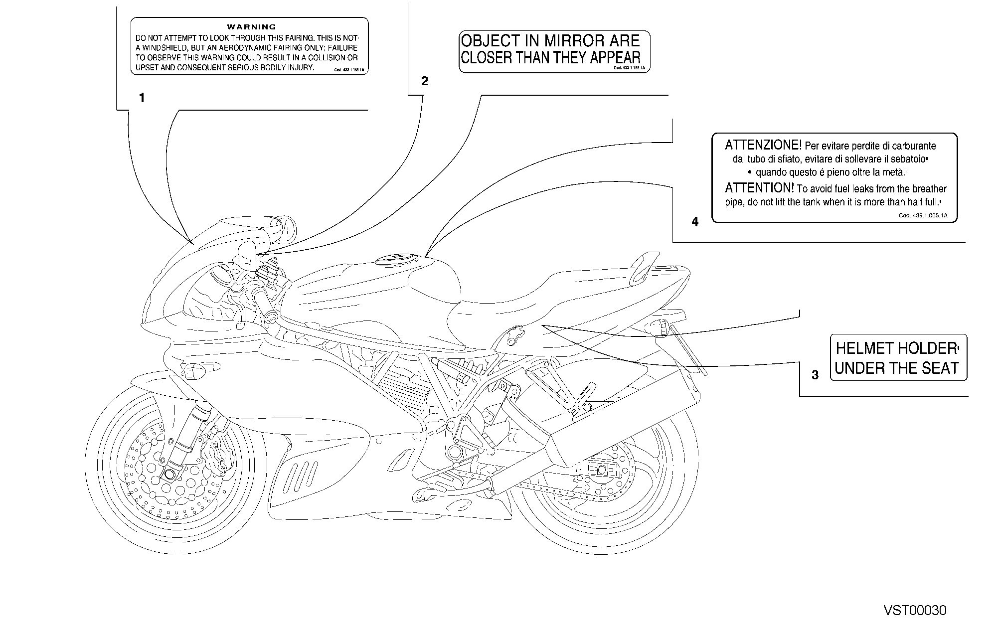 042 ETIQUETTES AVERTISSEMENT USA POUR SUPERSPORT 750 SS 2001