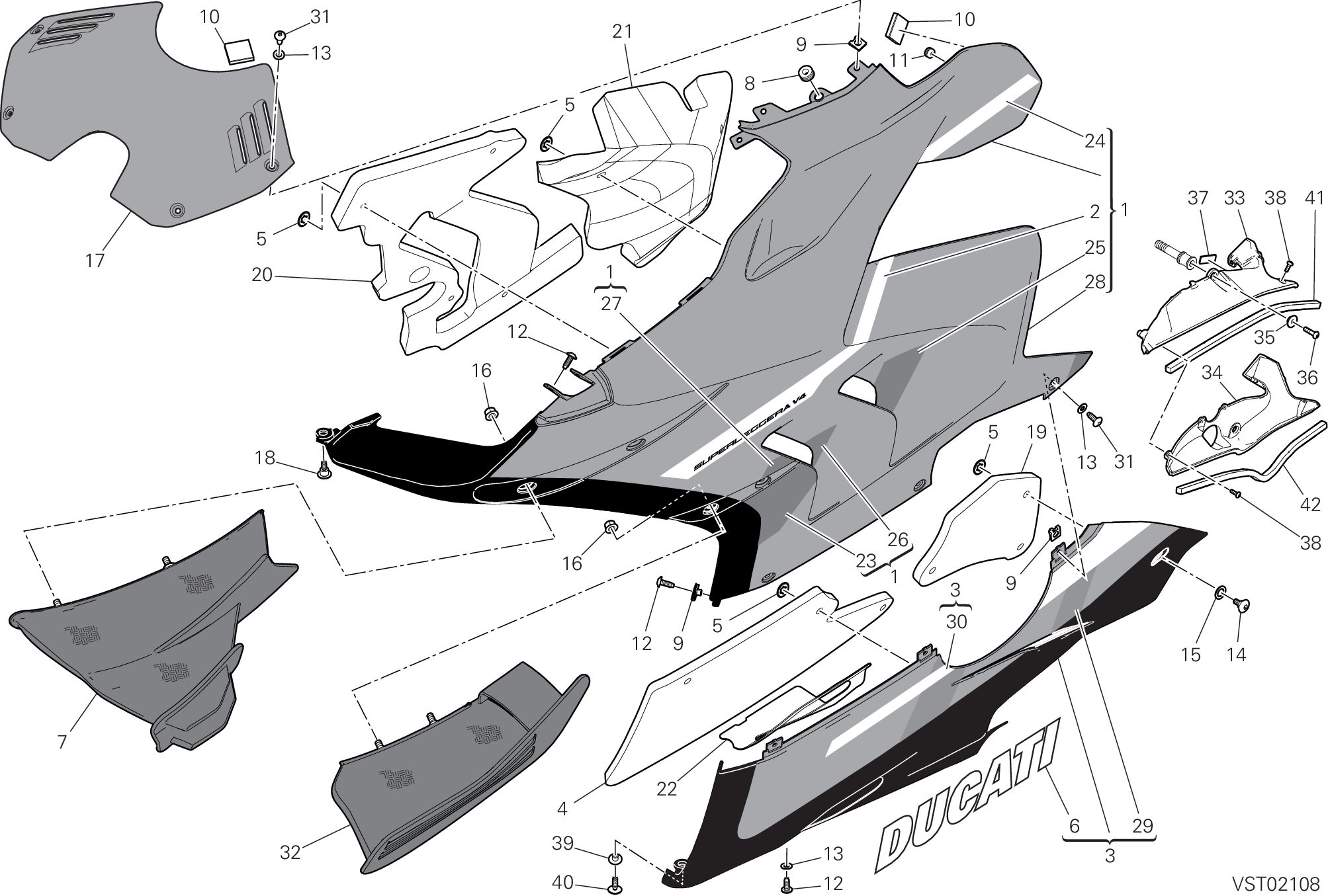 37C CARENE GAUCHE POUR SUPERBIKE SUPERLEGGERA V4 2020