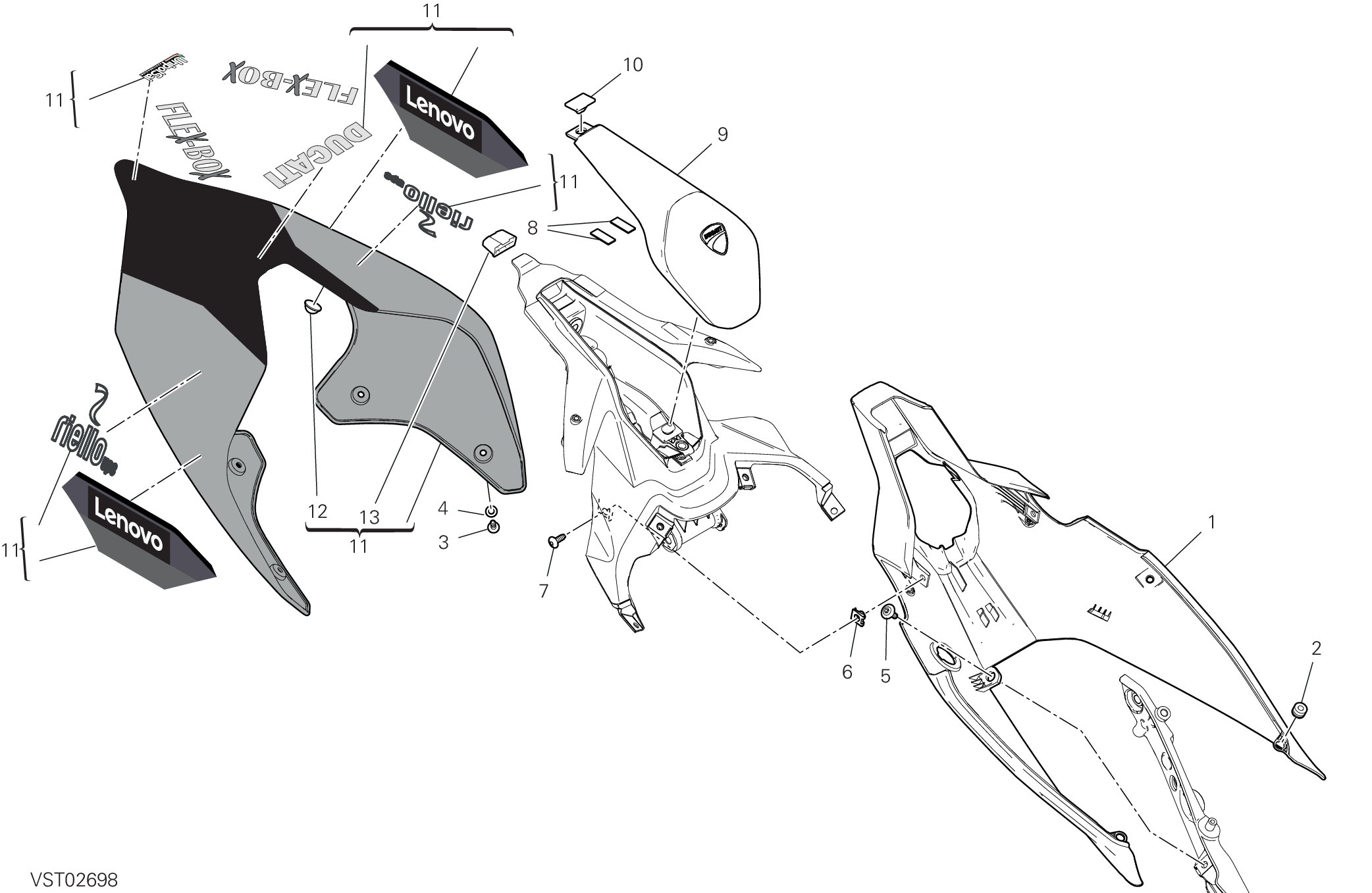 37D QUEUE DE CARENAGE POUR SUPERBIKE PANIGALE V4 2022 WORLD CHAMPION MOTOGP REPLICA 63 2024