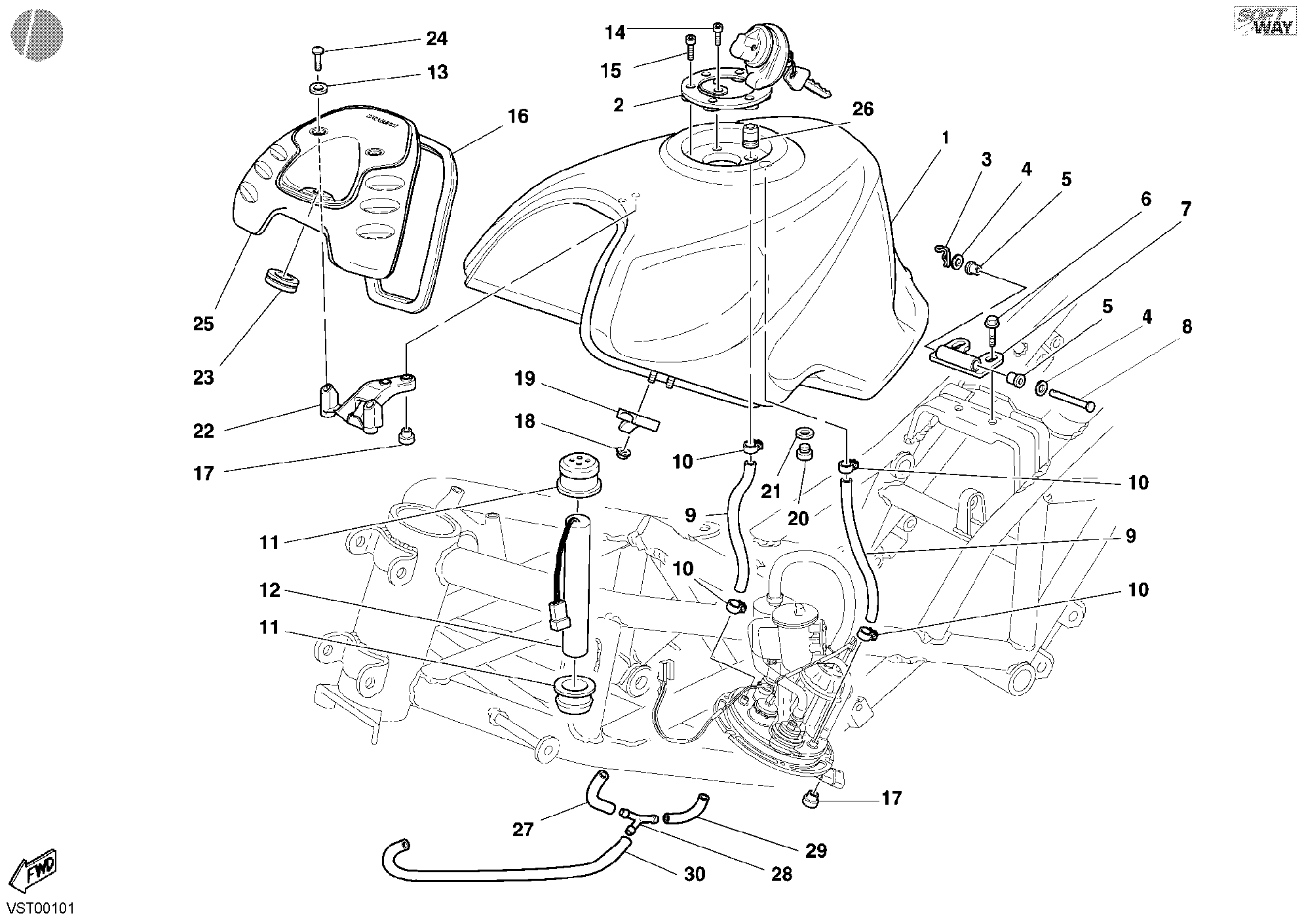 040 RESERVOIR CARBURANT POUR SPORT TOURING ST2 2001