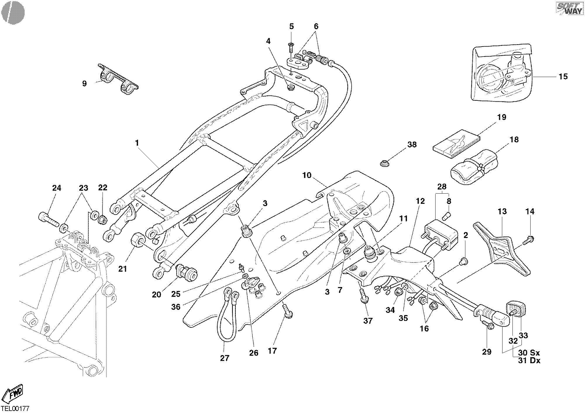 029 CADRE ARRIERE POUR SUPERBIKE 998 R 2002