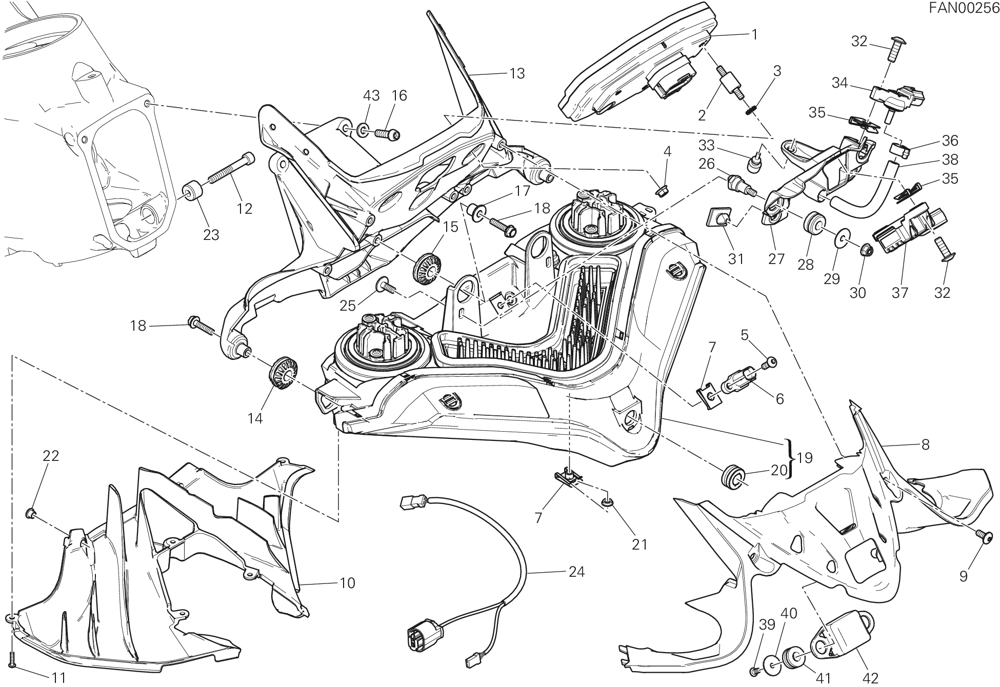020 FANALE ANTERIORE E CRUSCOTTO POUR SUPERBIKE 1199 PANIGALE SUPERLEGGERA 2014