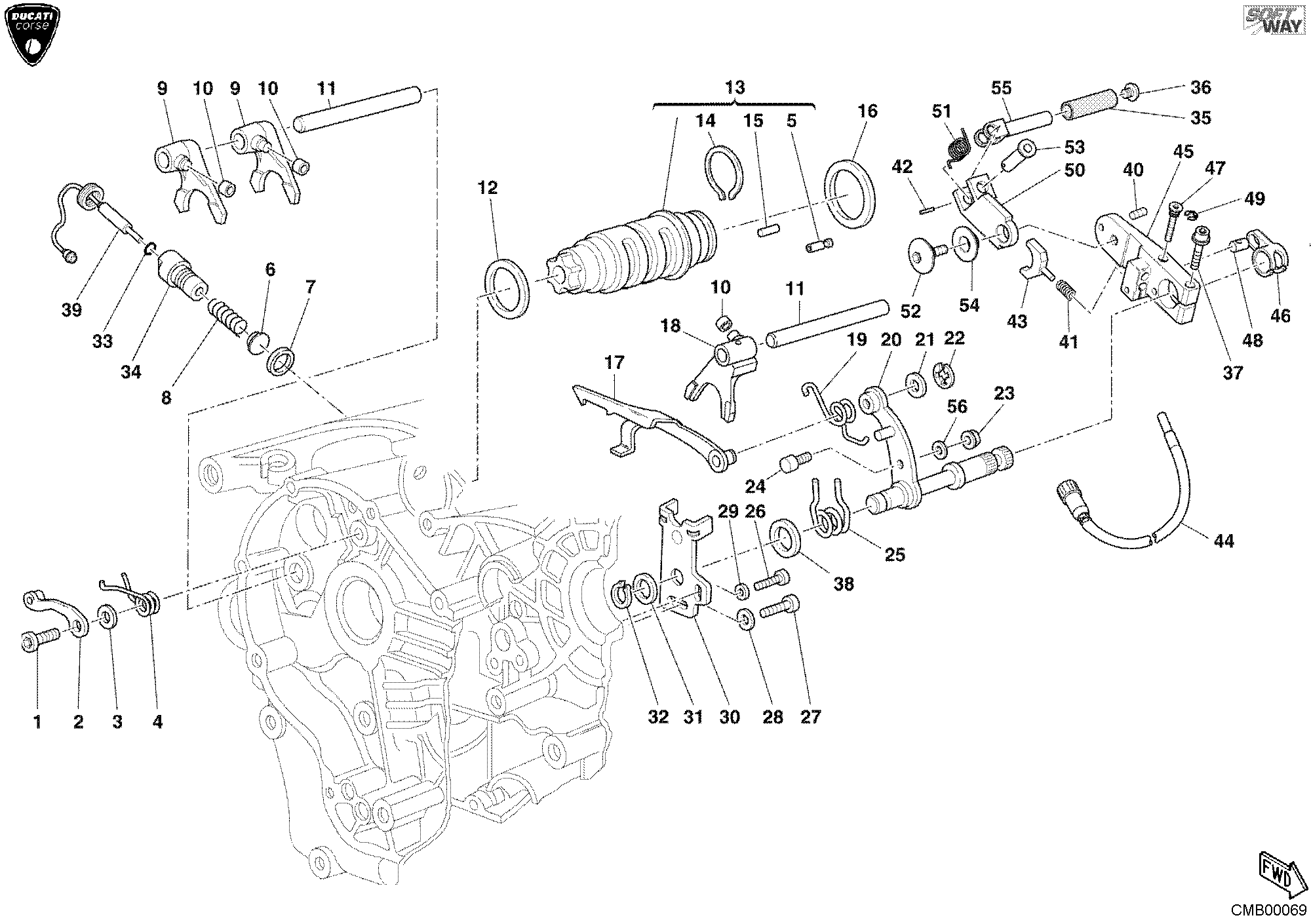 002 ARBRE SELECTEUR DE VITESSES POUR SUPERBIKE 998 RS 2003