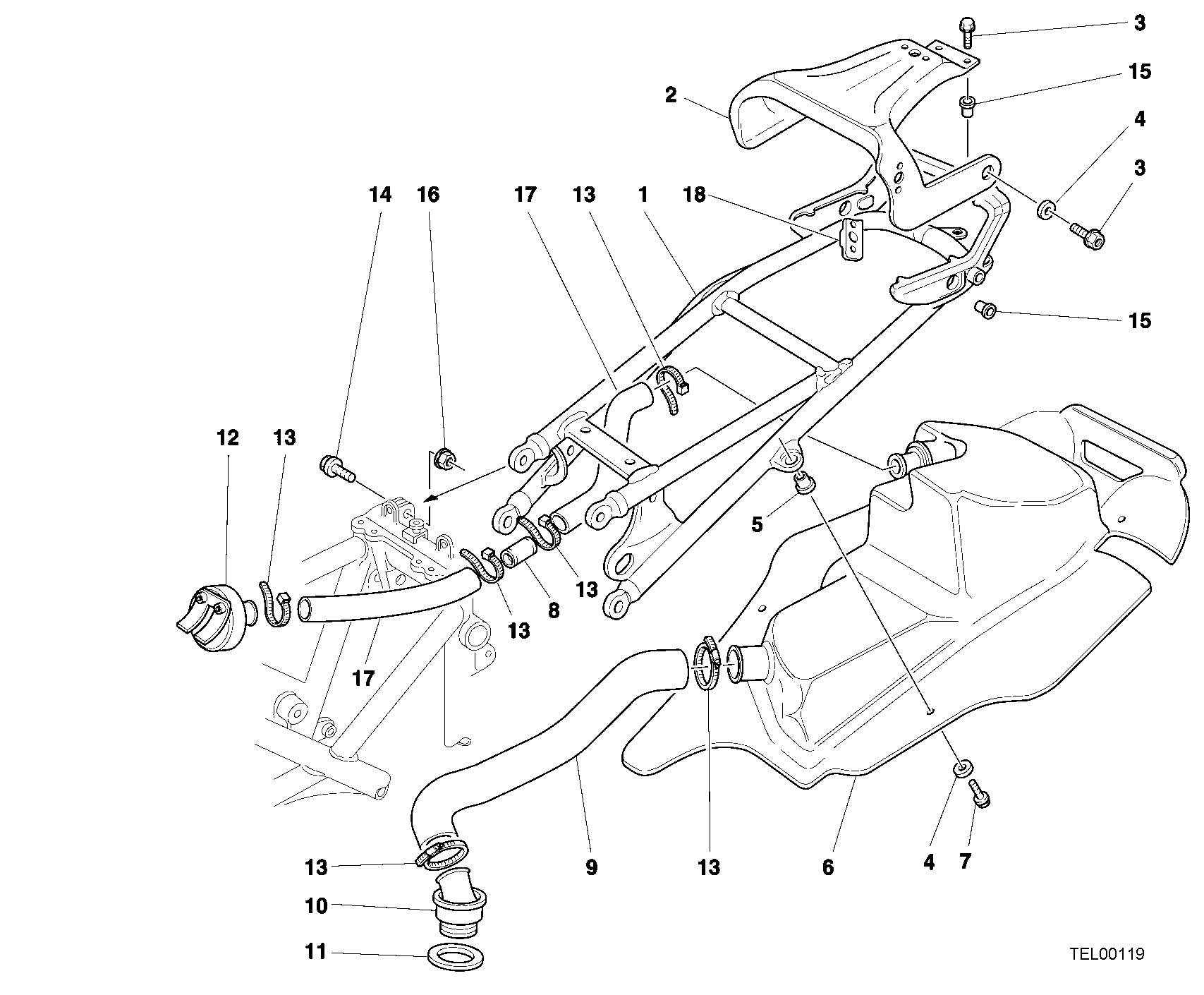 029 CADRE ARRIERE POUR SUPERBIKE 748 RS 2001