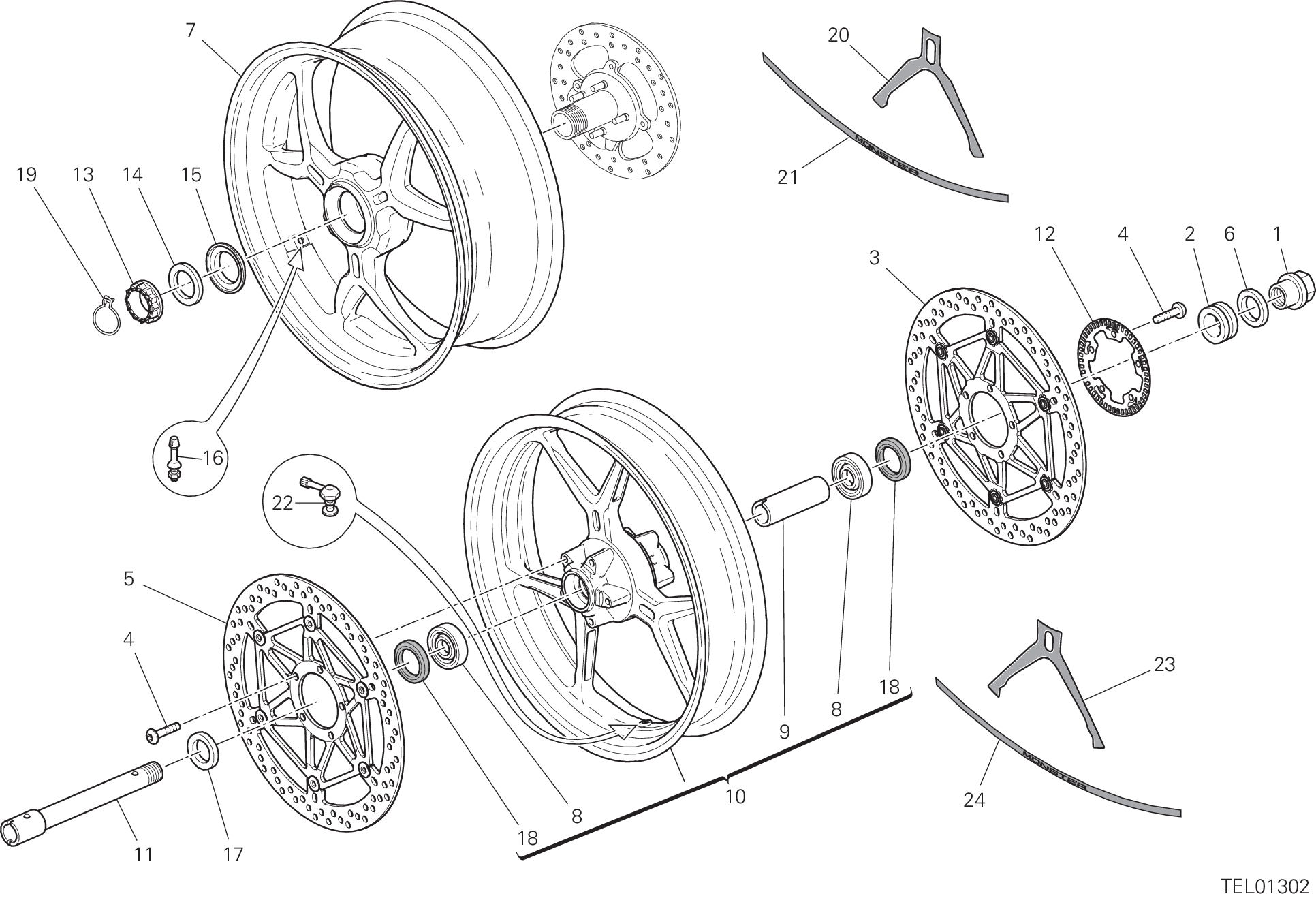 026 RUOTA ANTERIORE E POSTERIORE POUR MONSTER 1200 S 2020