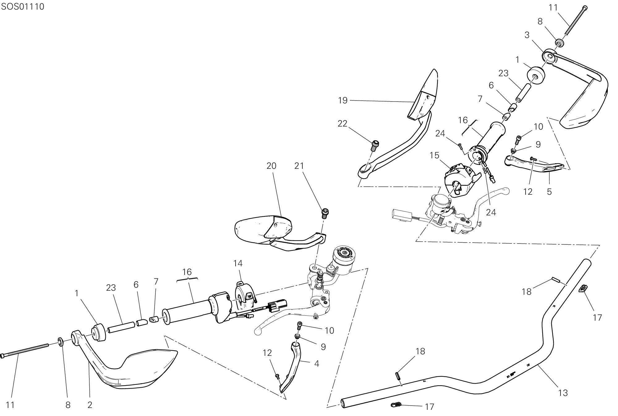 22A GUIDON ET COMMANDES POUR MULTISTRADA V4S TRAVEL 2021
