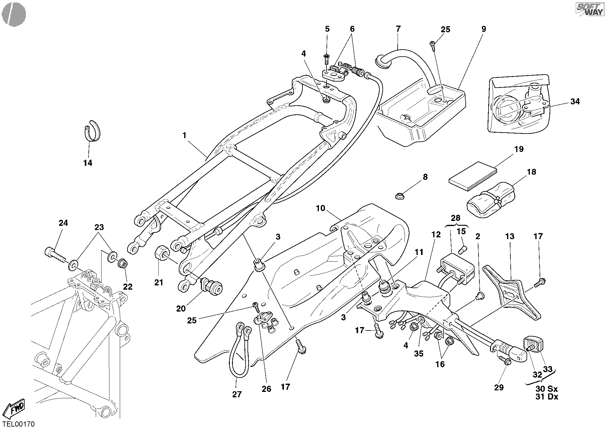 029 CADRE ARRIERE POUR SUPERBIKE 998 S BOSTROM 2002