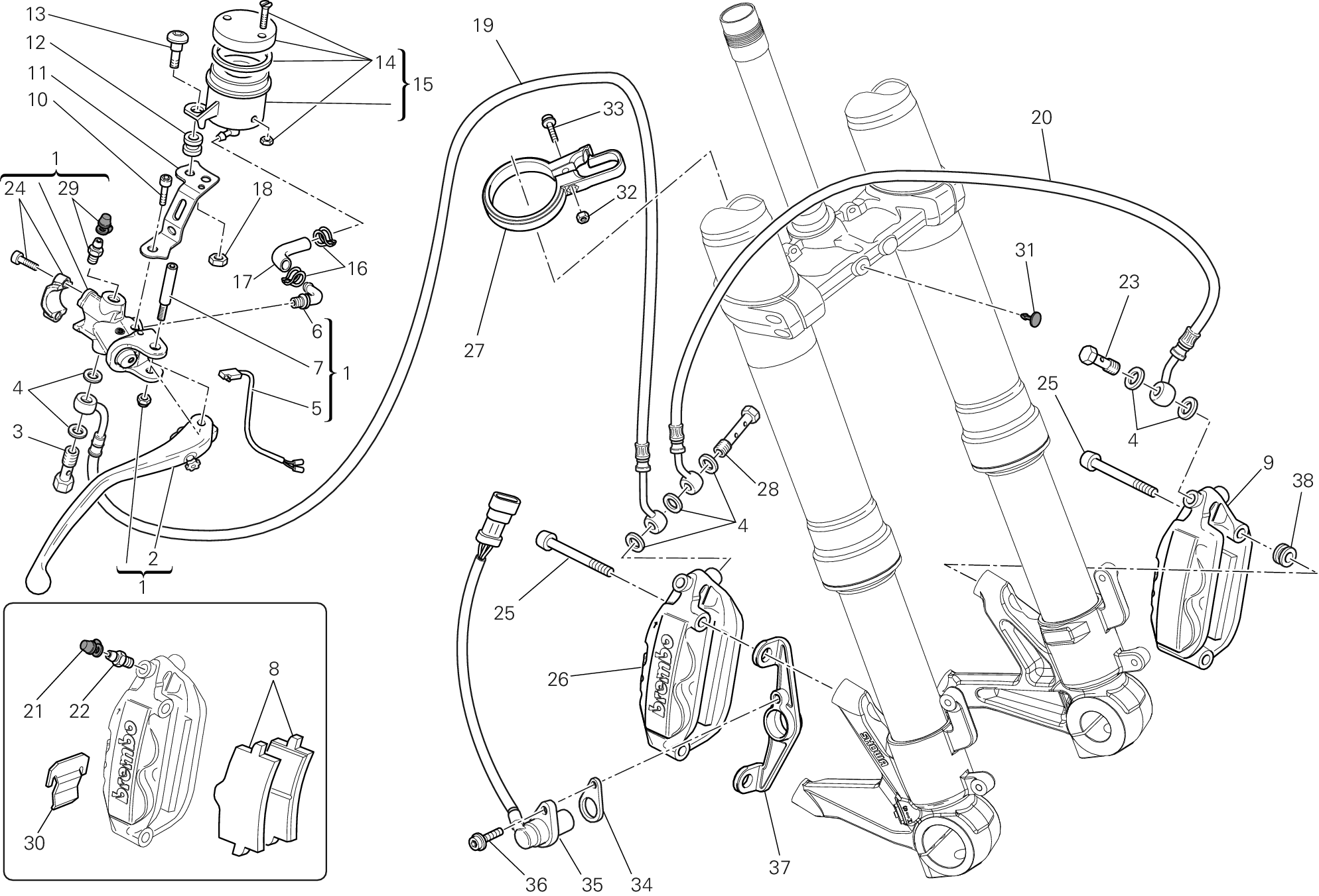 024 SYSTEME DE FREIN AVANT POUR SUPERBIKE 848 EVO CORSE SE 2013