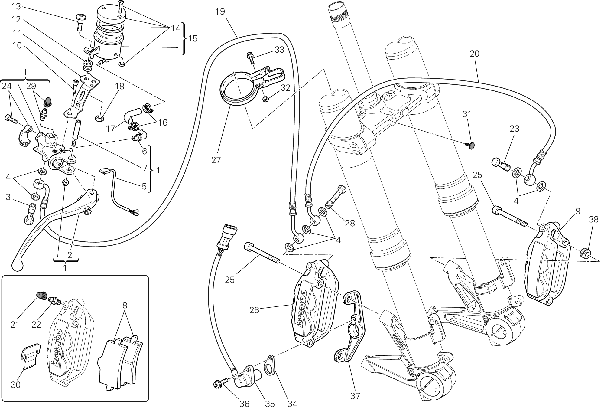 024 SYSTEME DE FREIN AVANT POUR SUPERBIKE 848 EVO CORSE SE 2012